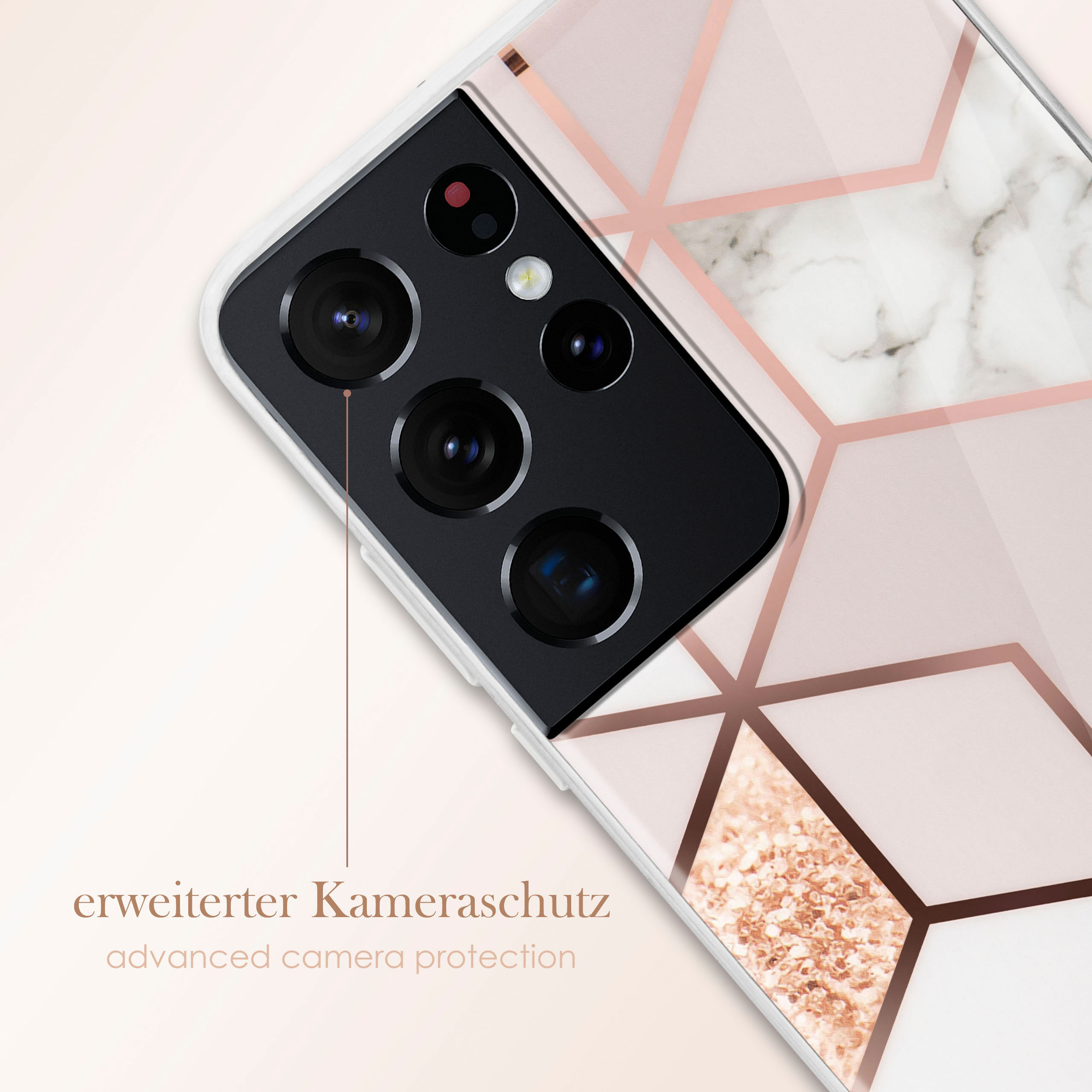 Eine Handyhülle mit Kameraschutz. Sie hat ein Marmormuster.