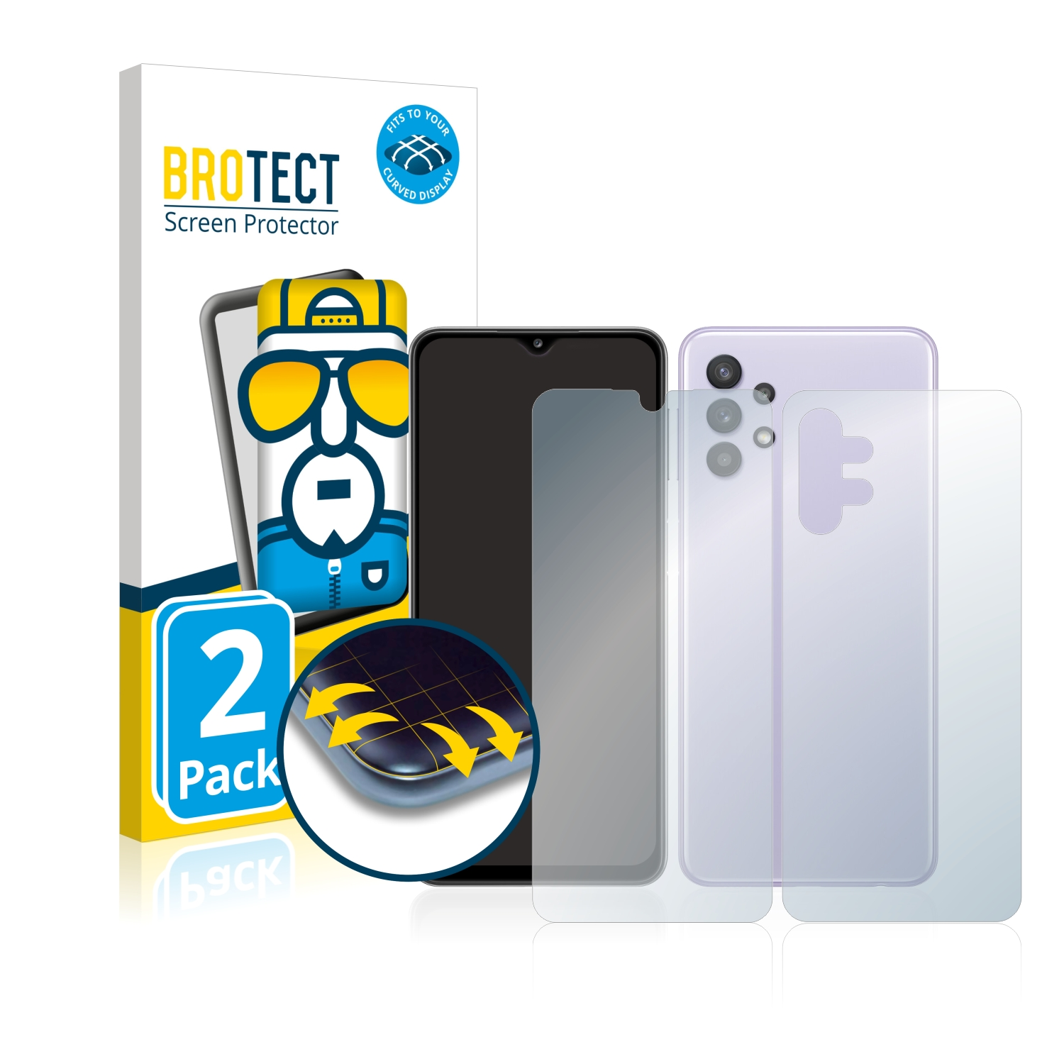 BROTECT 2x Flex Samsung A32) Schutzfolie(für Full-Cover Curved 3D Galaxy