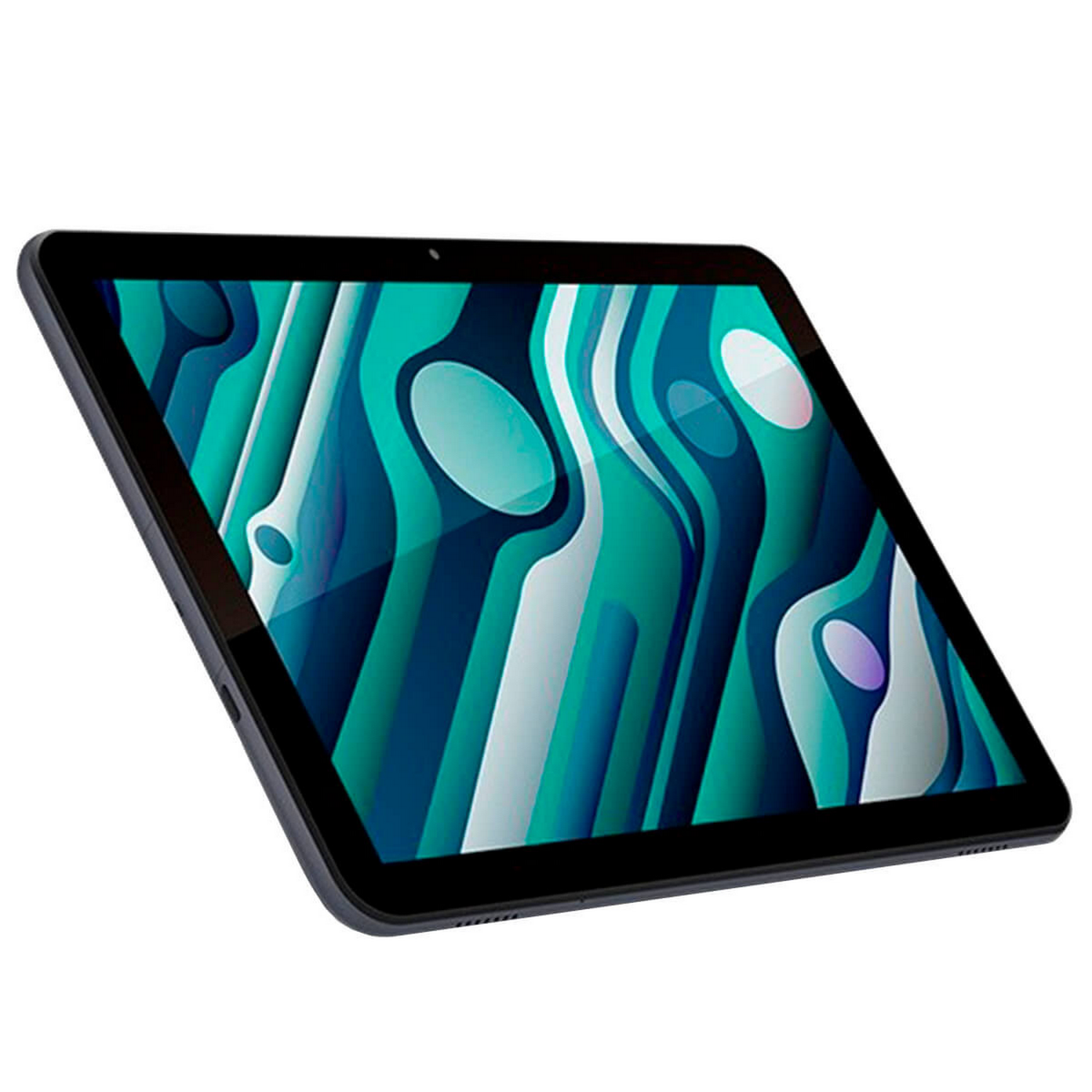 Tablet z ekranem wyświetlającym kolorowy, abstrakcyjny wzór.