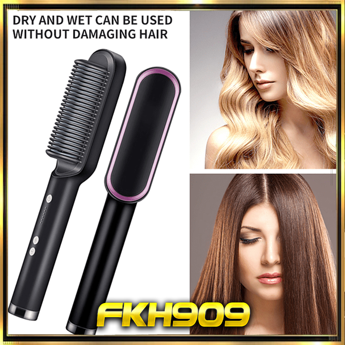 Dos planchas para el cabello negras y rosas con una mujer con cabello liso y ondulado.