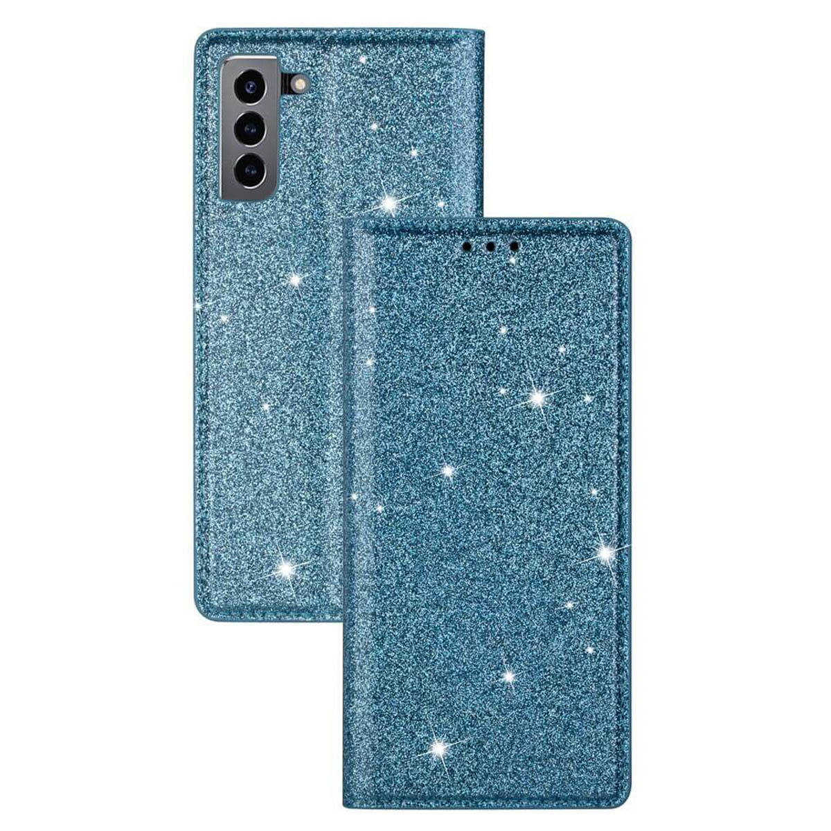 CASEONLINE Glitter, Bookcover, Samsung, S22 Galaxy Plus, Hellblau