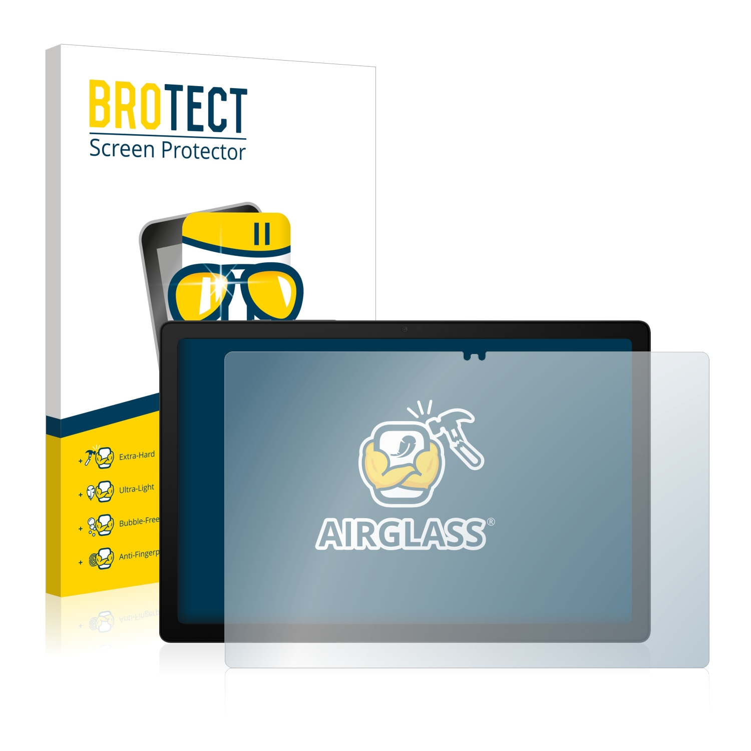 Box mit Displayschutz und Tablet. Box liest 'BROTECT Screen Protector' und zeigt eine Tablet-Grafik.