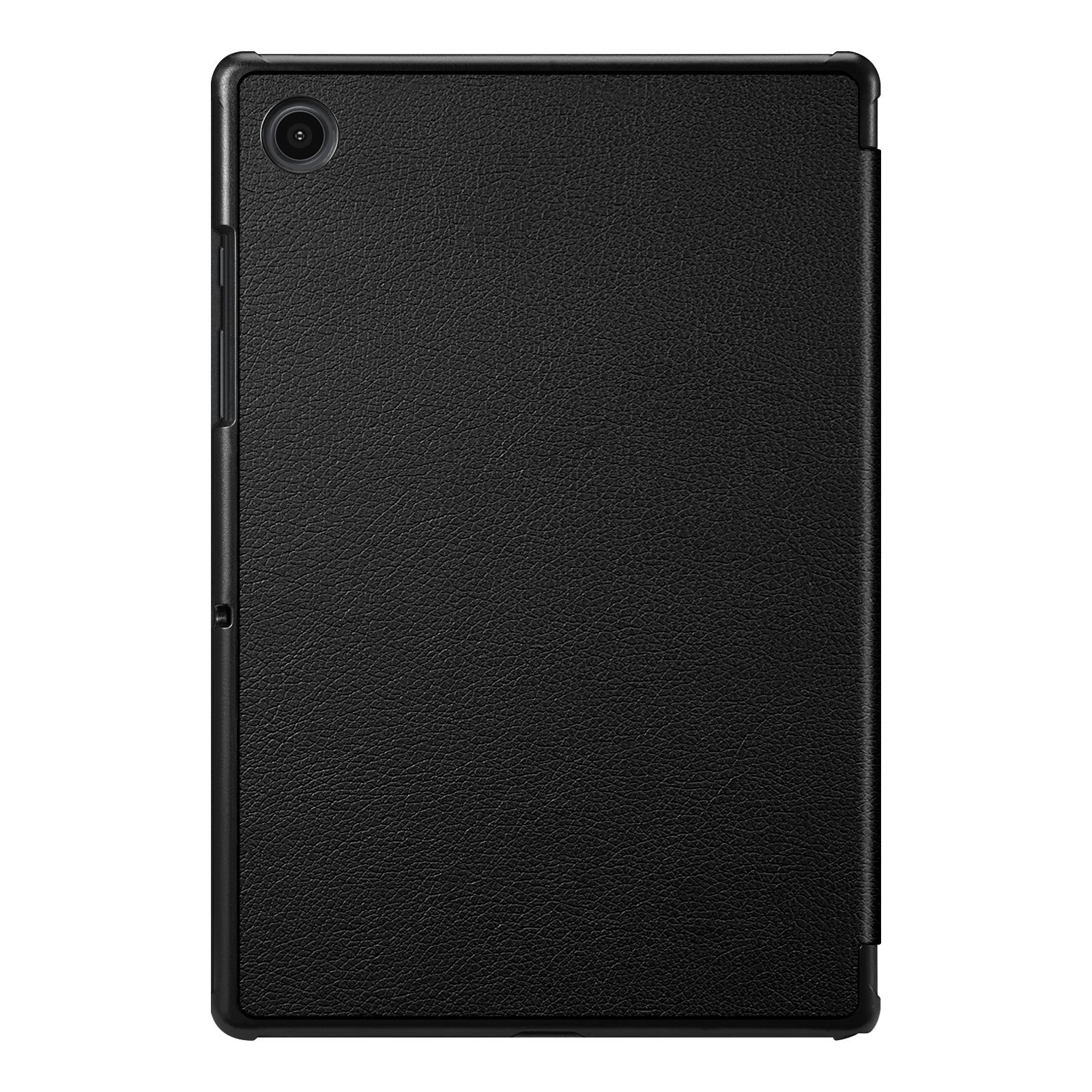 Schwarze Tablet-Hülle, geschlossen, mit Kamera-Loch.
