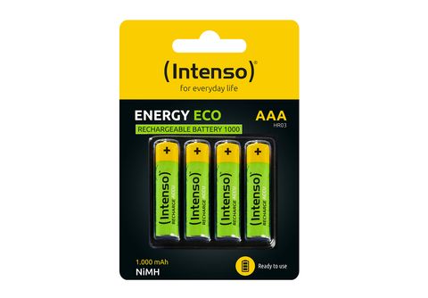 Accu AAA Batterie, AAA, Energy Batterie MediaMarkt 1000 4er mAh HR03 INTENSO NiMH 1000 | Mignon, Pack HR03, Eco (Nickel-Metallhydrid) Wiederaufladbare mAh