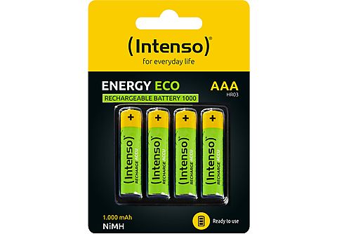 INTENSO Energy Eco Accu 1000 mAh HR03 AAA 4er Pack Wiederaufladbare NiMH  (Nickel-Metallhydrid) Batterie, AAA, Mignon, HR03, 1000 mAh Batterie |  MediaMarkt