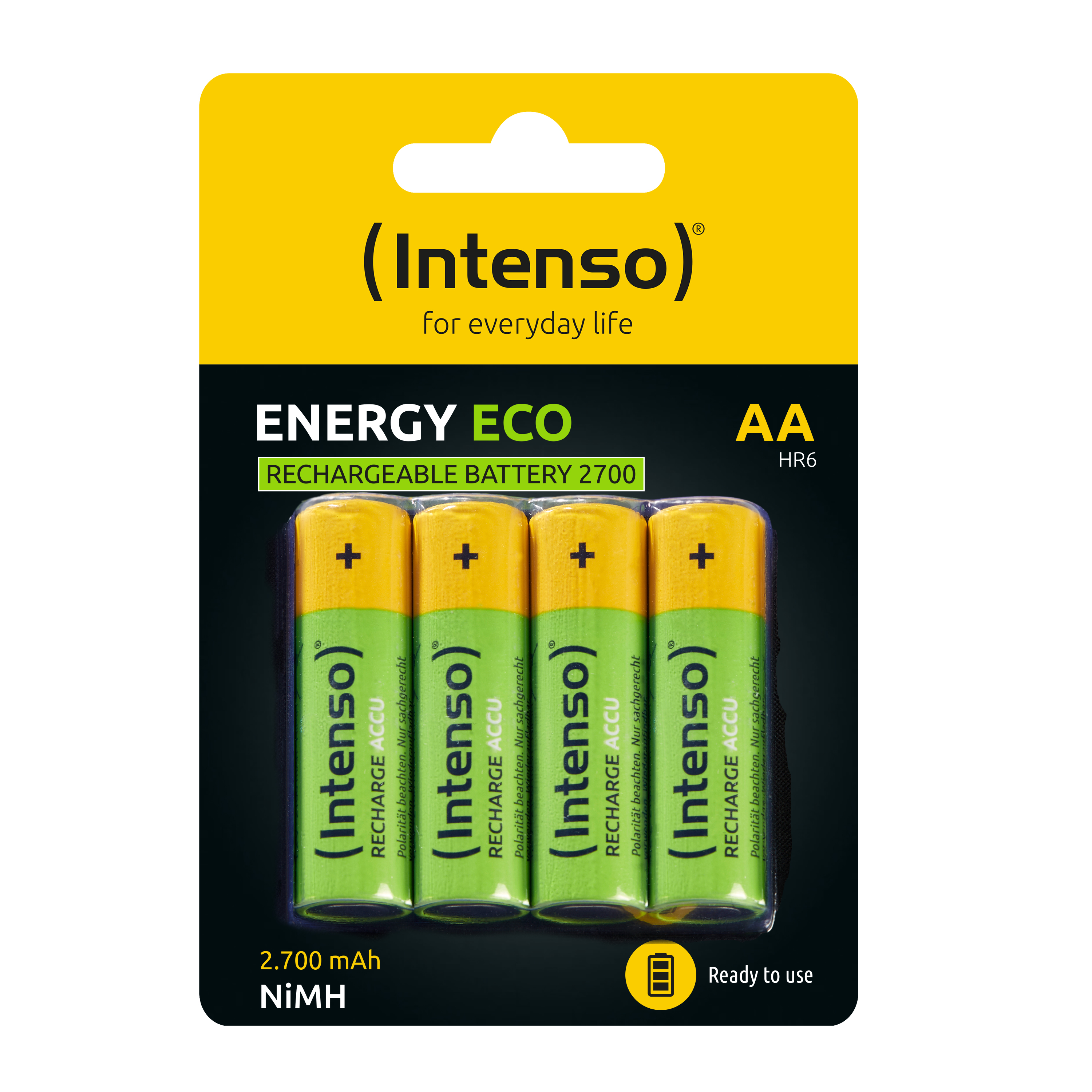 INTENSO Energy (Nickel-Metallhydrid) Eco mAh AA Batterie AA, Wiederaufladbare mAh 2700 2700 4er HR6, Batterie, Pack Mignon, HR6 Accu NiMH