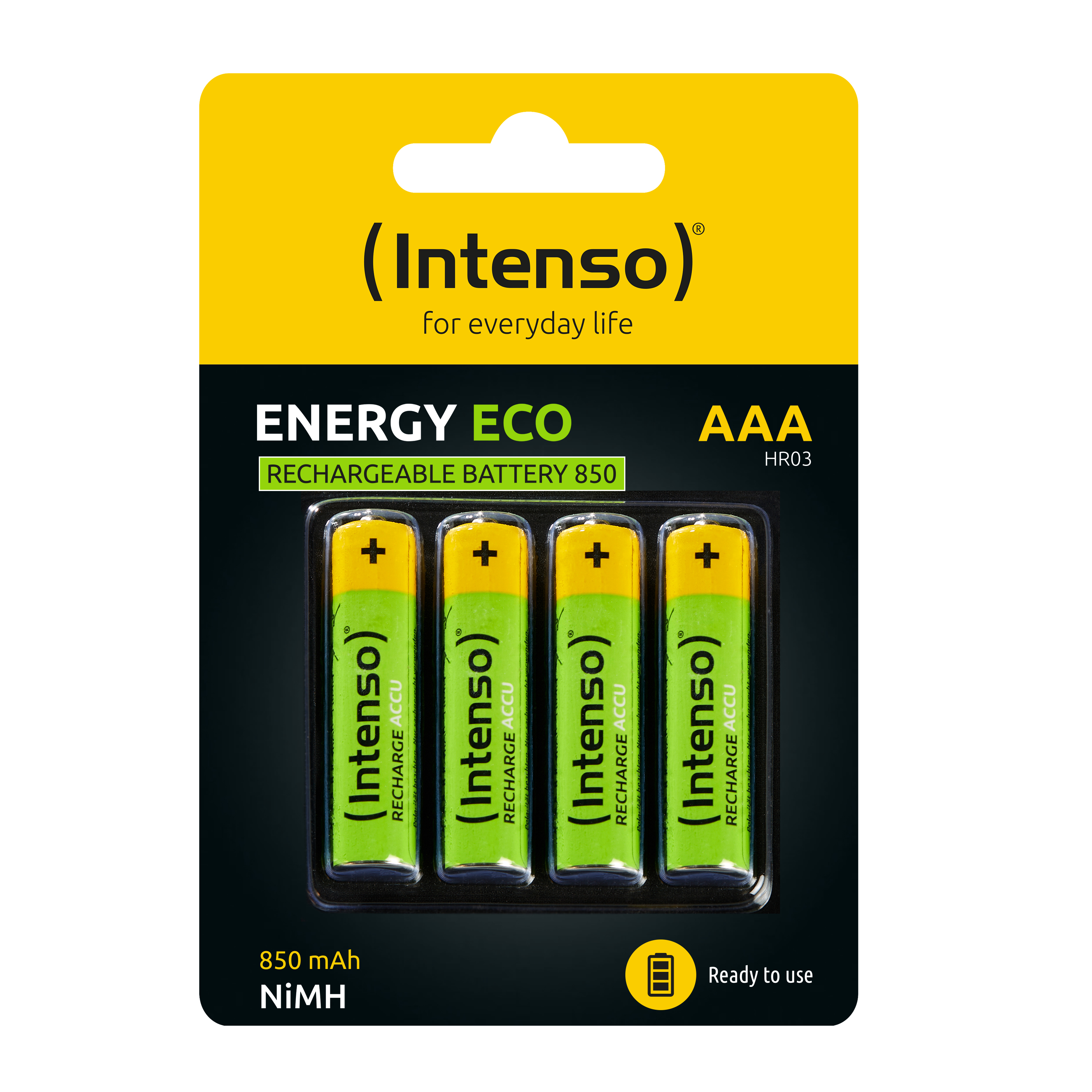 Batterie, 850 (Nickel-Metallhydrid) Batterie 850 4er AAA, Mignon, mAh Accu NiMH Energy mAh Wiederaufladbare Pack AAA HR03 Eco HR03, INTENSO