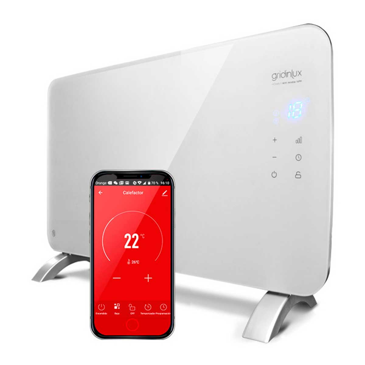 Radiador eléctrico - WIFI WARM 1500 GRIDINLUX, Blanco y plata