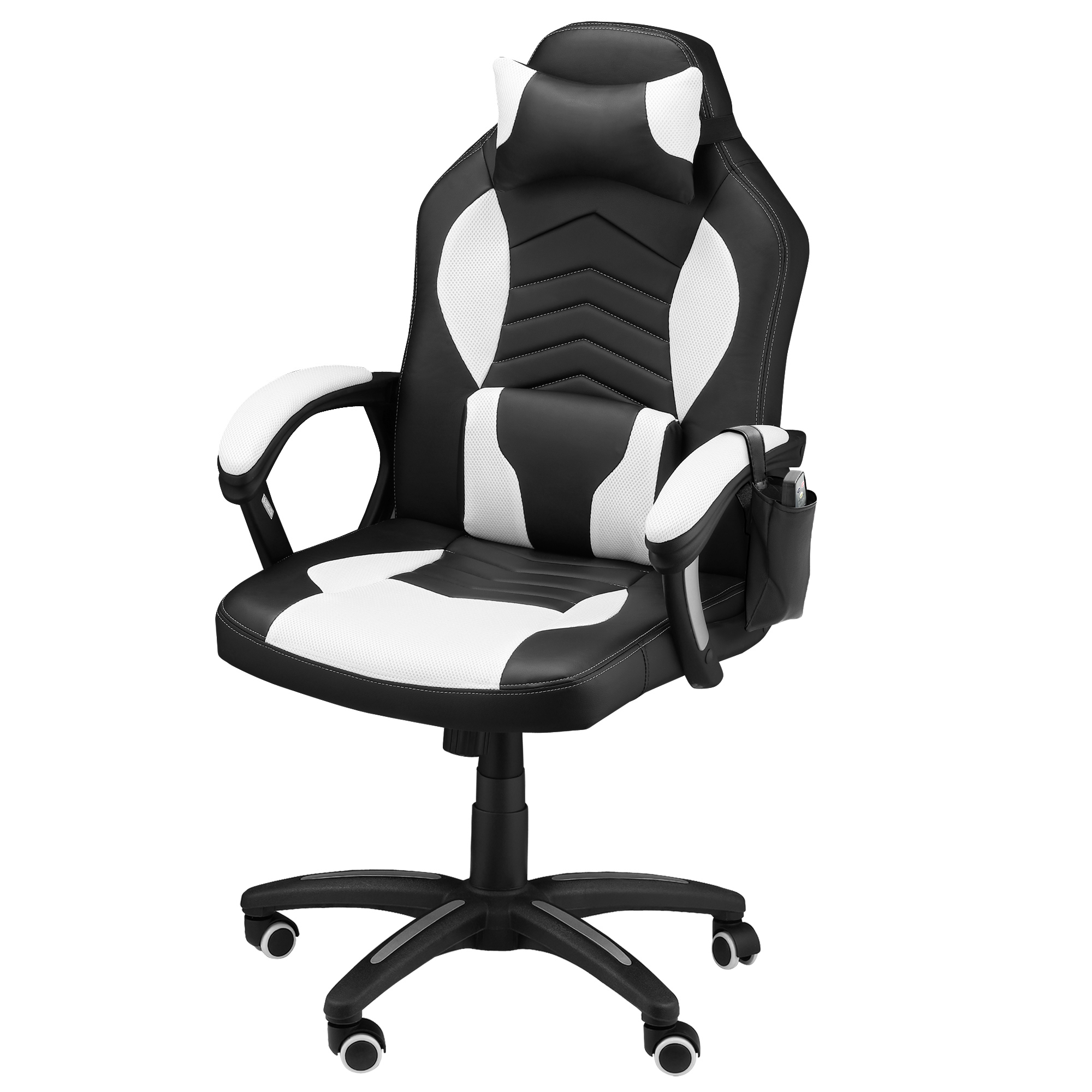 Silla gaming - calefacción, control remoto, ergonómica, altura ajustable HOMCOM, 120,00 kg, Negro y Blanco