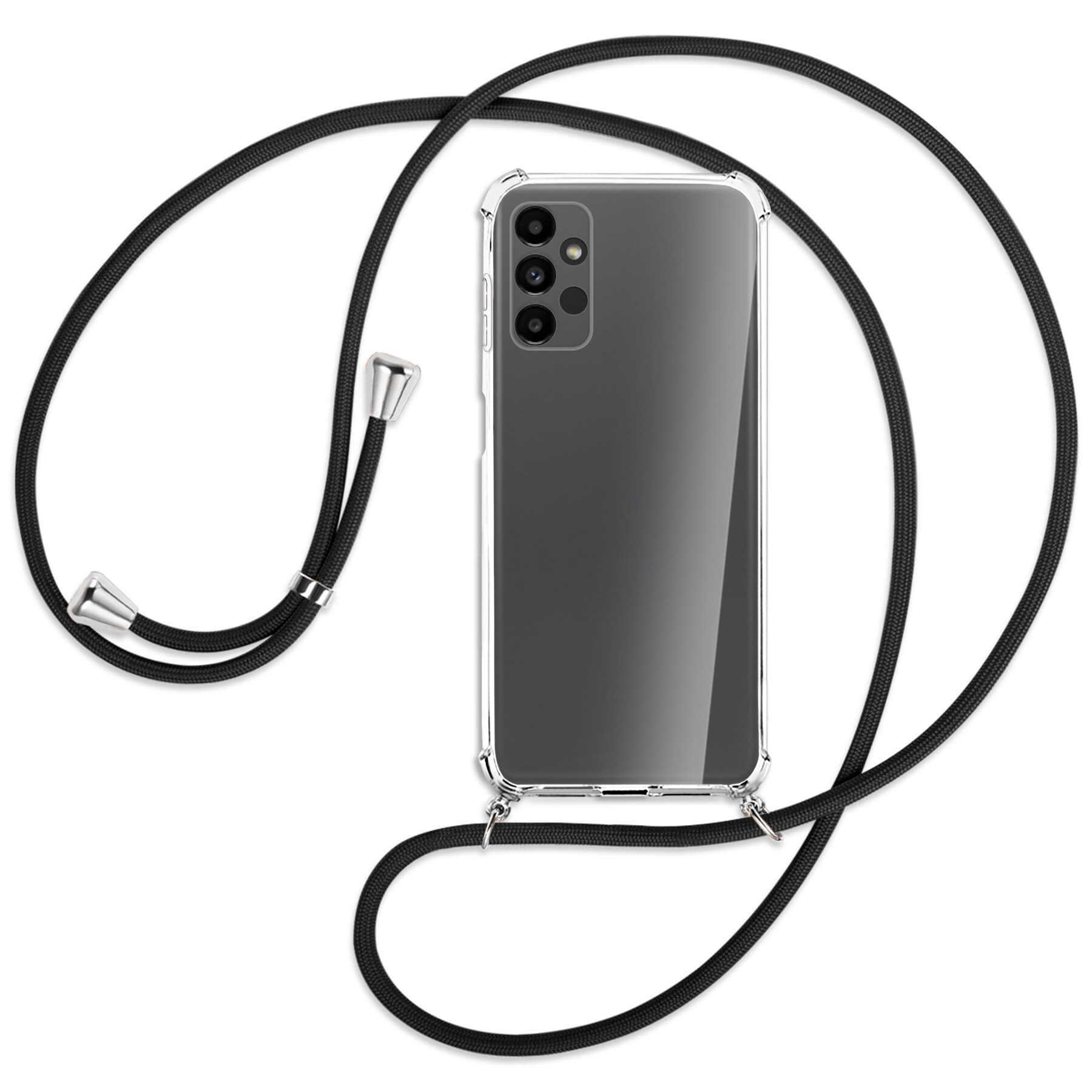 Schwarz Umhänge-Hülle Silber Kordel, MTB mit A13 / Galaxy Backcover, ENERGY MORE 4G, Samsung,