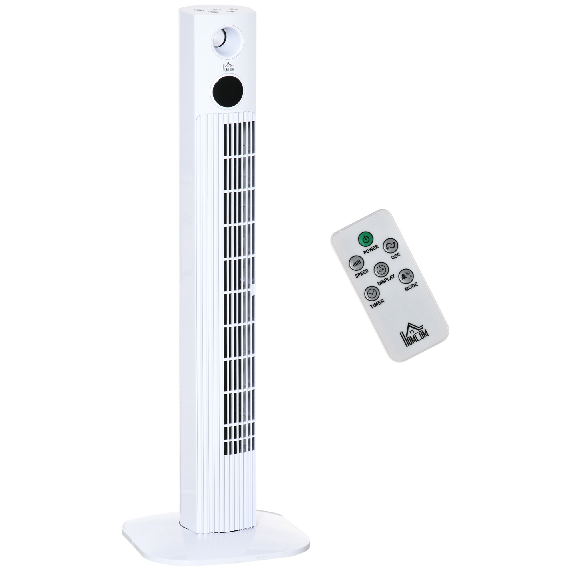 Ventilador de pie - 45W, silencioso, mando, 3 velocidades, pantalla LED táctil HOMCOM, Blanco