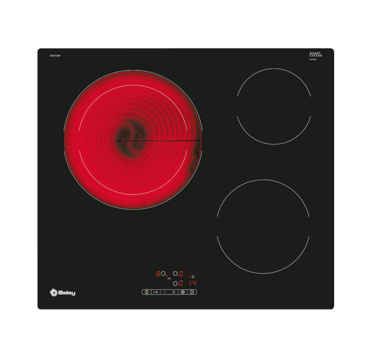Placa de vitrocerámica - 3EB715ER Balay, Eléctrica, 3, Negro