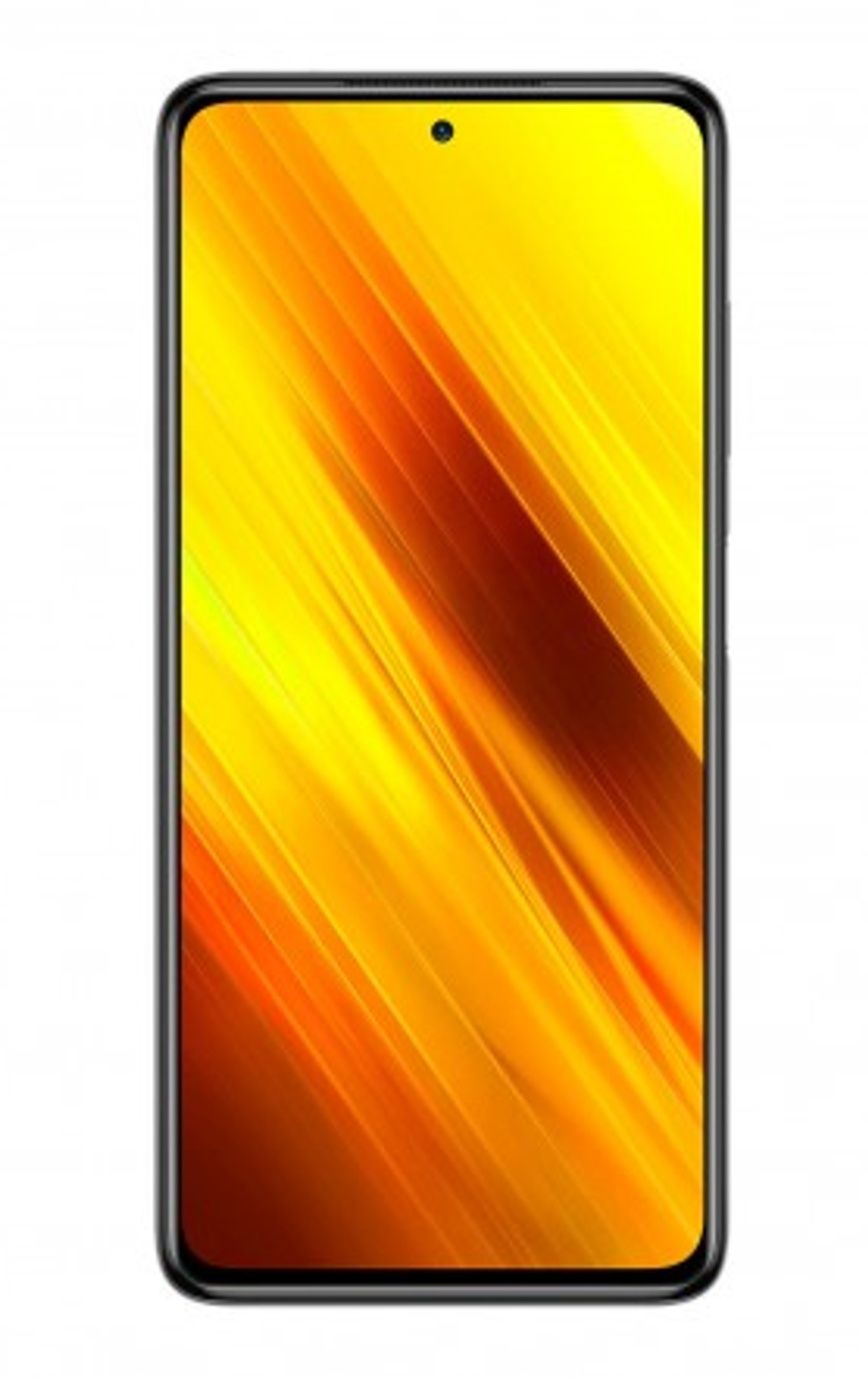 Zwarte smartphone met een gele gradiënt achtergrond. Vooraanzicht, gecentreerd. Zwart frame.