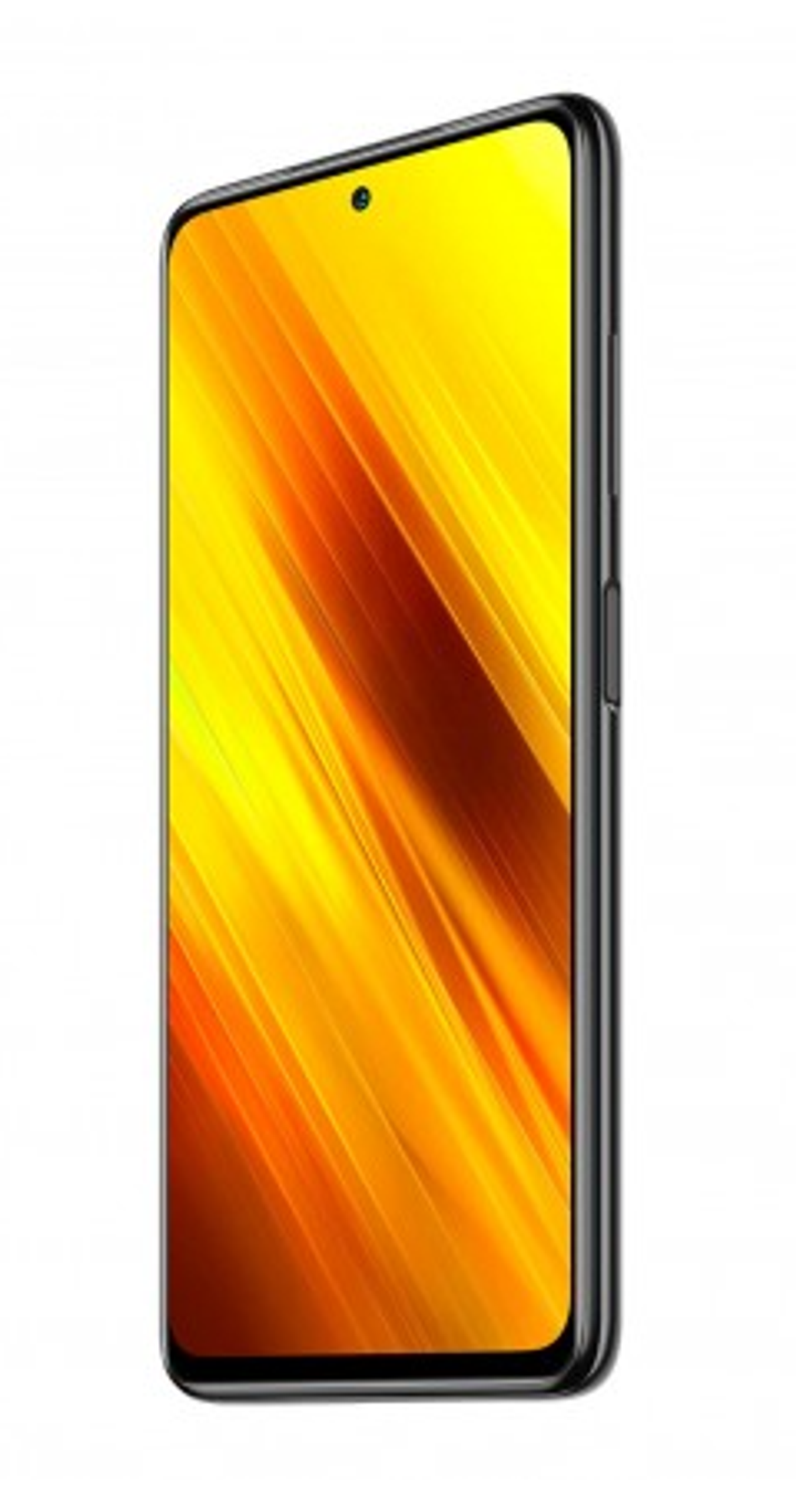 Een zwarte smartphone met een oranje en gele gradiënt achtergrond. De telefoon wordt in profiel bekeken.