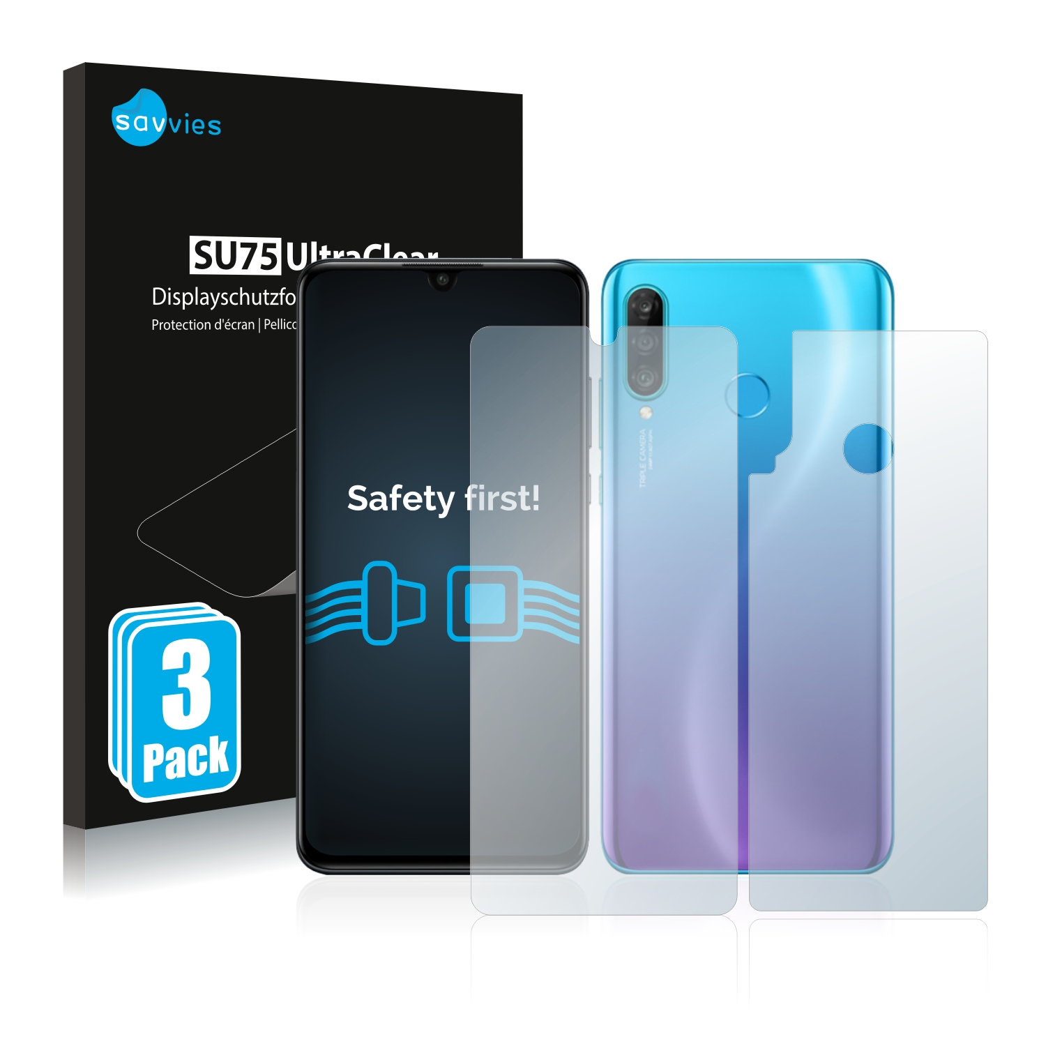 SAVVIES 6x klare Schutzfolie(für Huawei P30 (Vorder New Rückseite)) Edition + lite