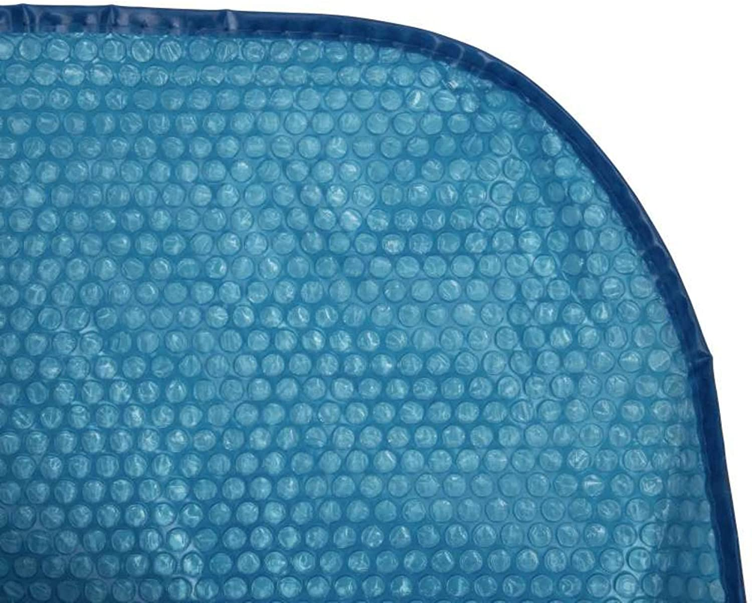 Nahaufnahme einer blauen Luftpolsterfolienabdeckung, die die Textur zeigt.