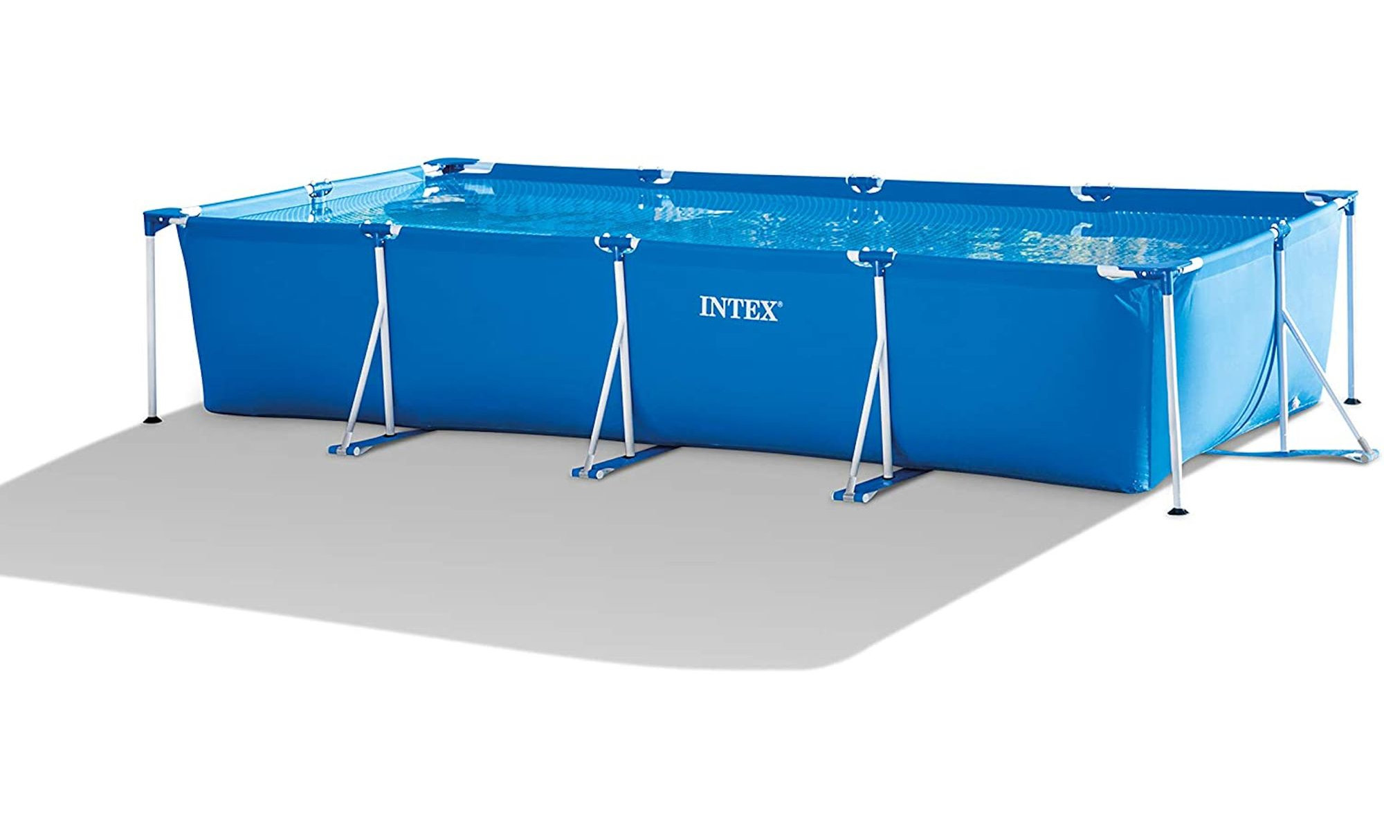 INTEX Frame Pool Set (450x220x84cm) Schwimmtiere blau + aufblasbare Swimmingpool, rechteckig