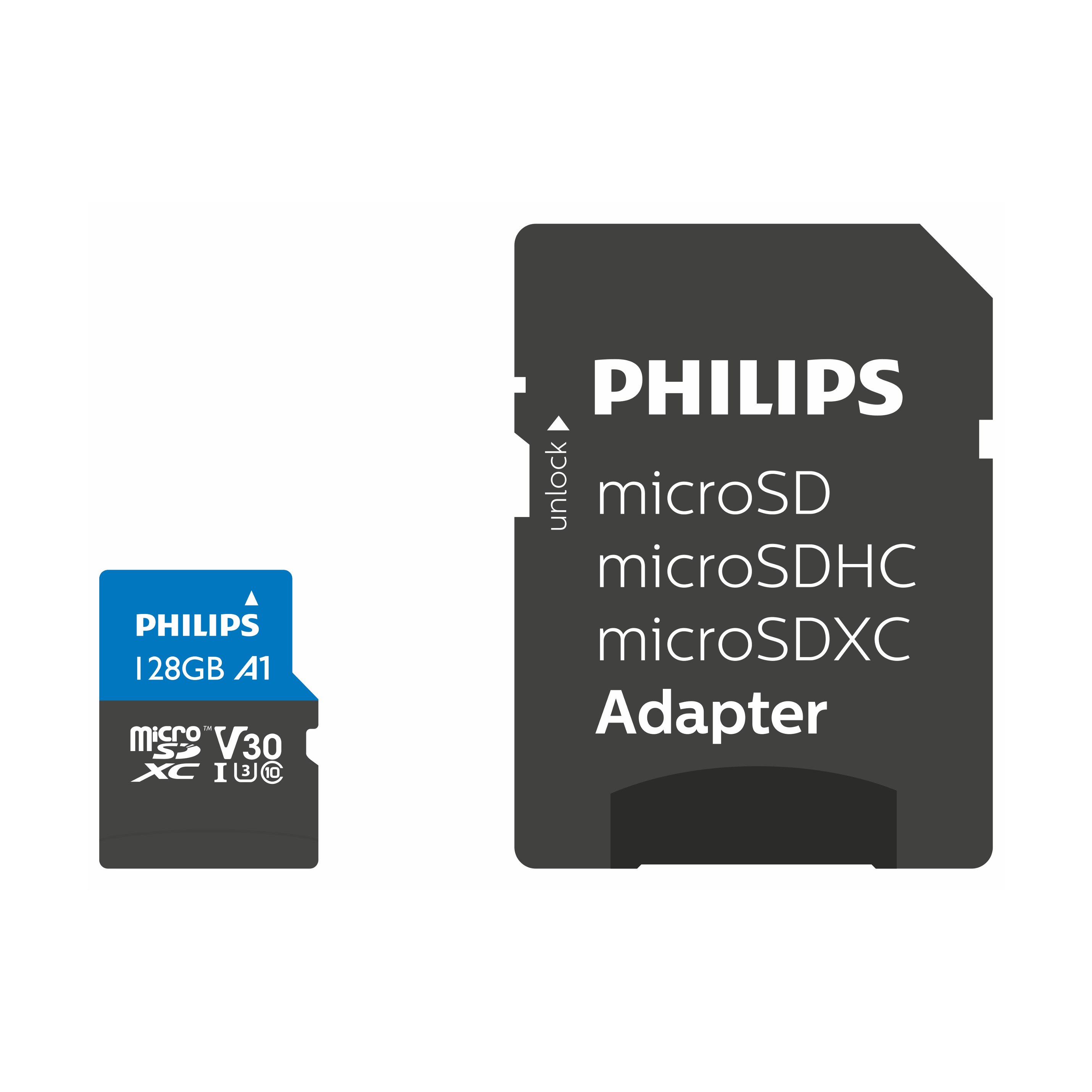 4K/ 128 Micro-SDXC 128, U3/ 100 Class PHILIPS Adapter, UHS-I Micro-SDXC 10/ Speicherkarte, GB, Mbit/s
