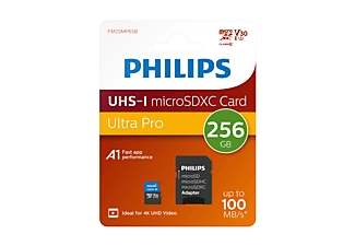 PHILIPS Micro-SDXC, Class 10/ UHS-I U3/ 4K/ Adapter, Micro-SDXC Speicherkarte, 256 GB, 100 Mbit/s