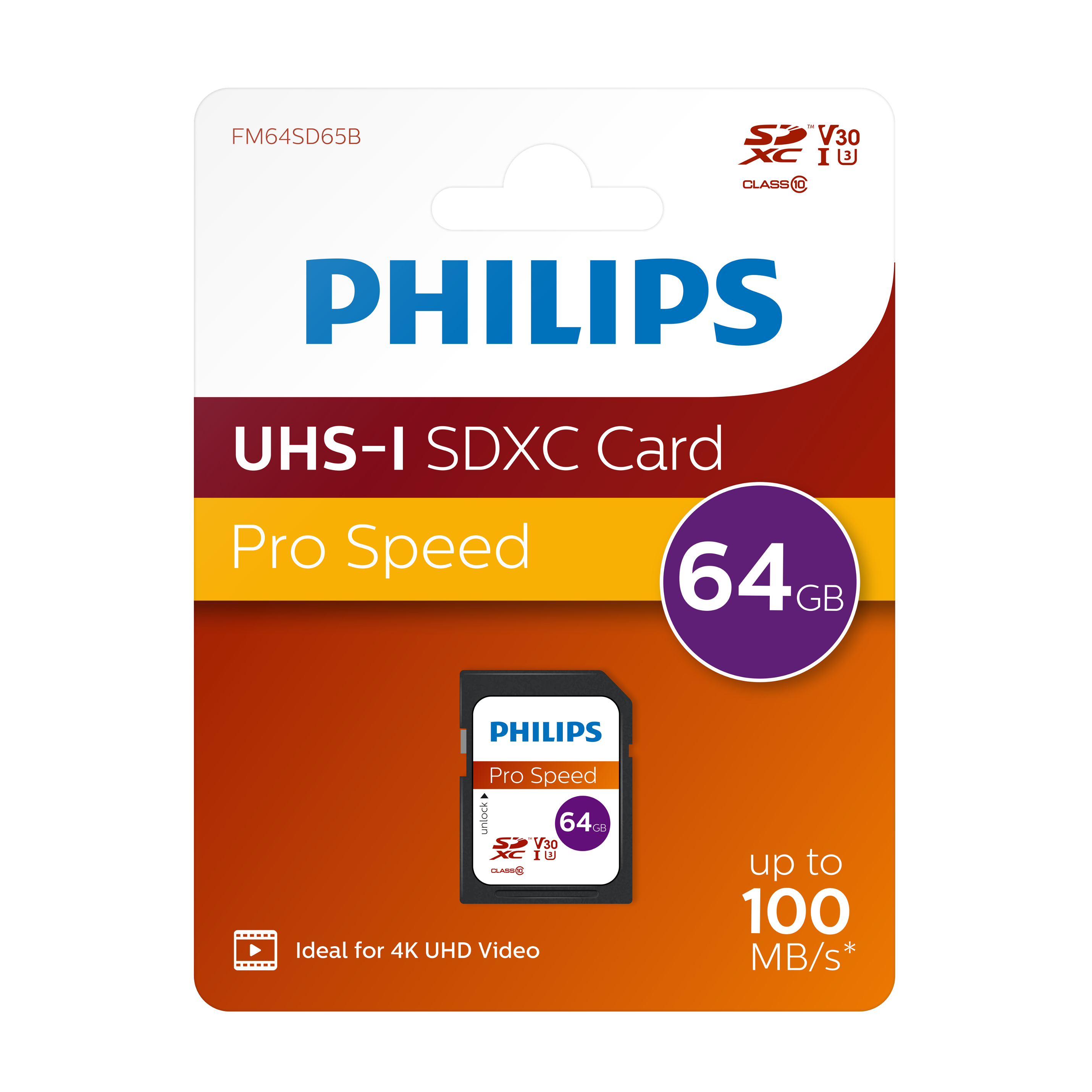 4K, GB, Mbit/s PHILIPS SDXC Speicherkarte, U3/ SDXC 100 10/ 64 Class UHS-I