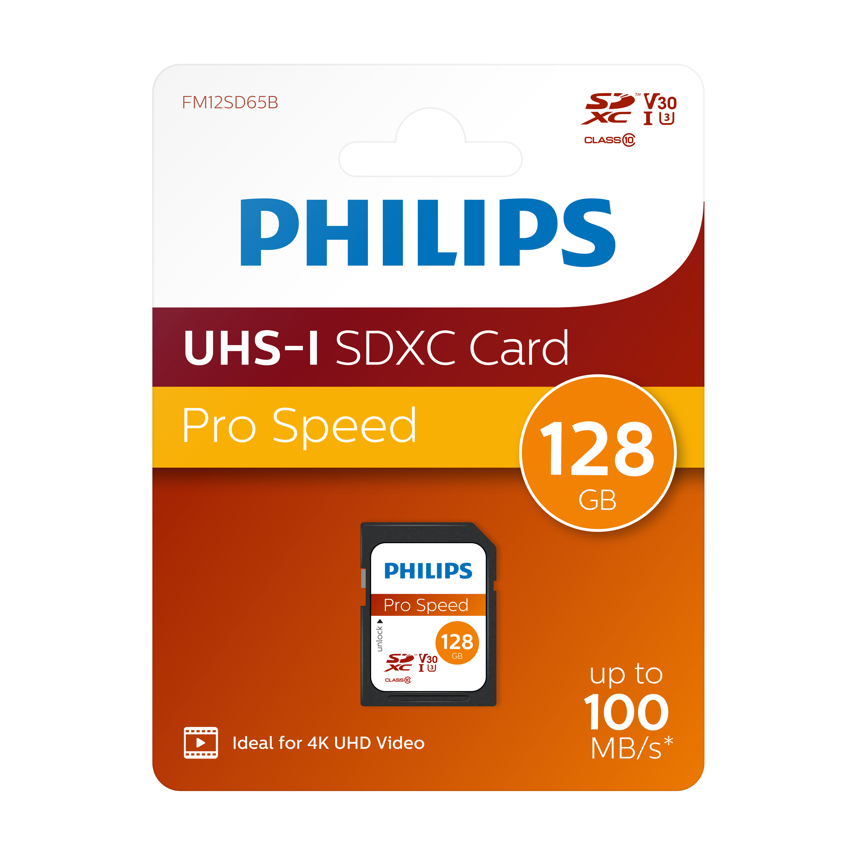 Speicherkarte, SDXC 128 UHS-I U3/ PHILIPS Class SDXC Mbit/s 10/ 100 4K, GB,