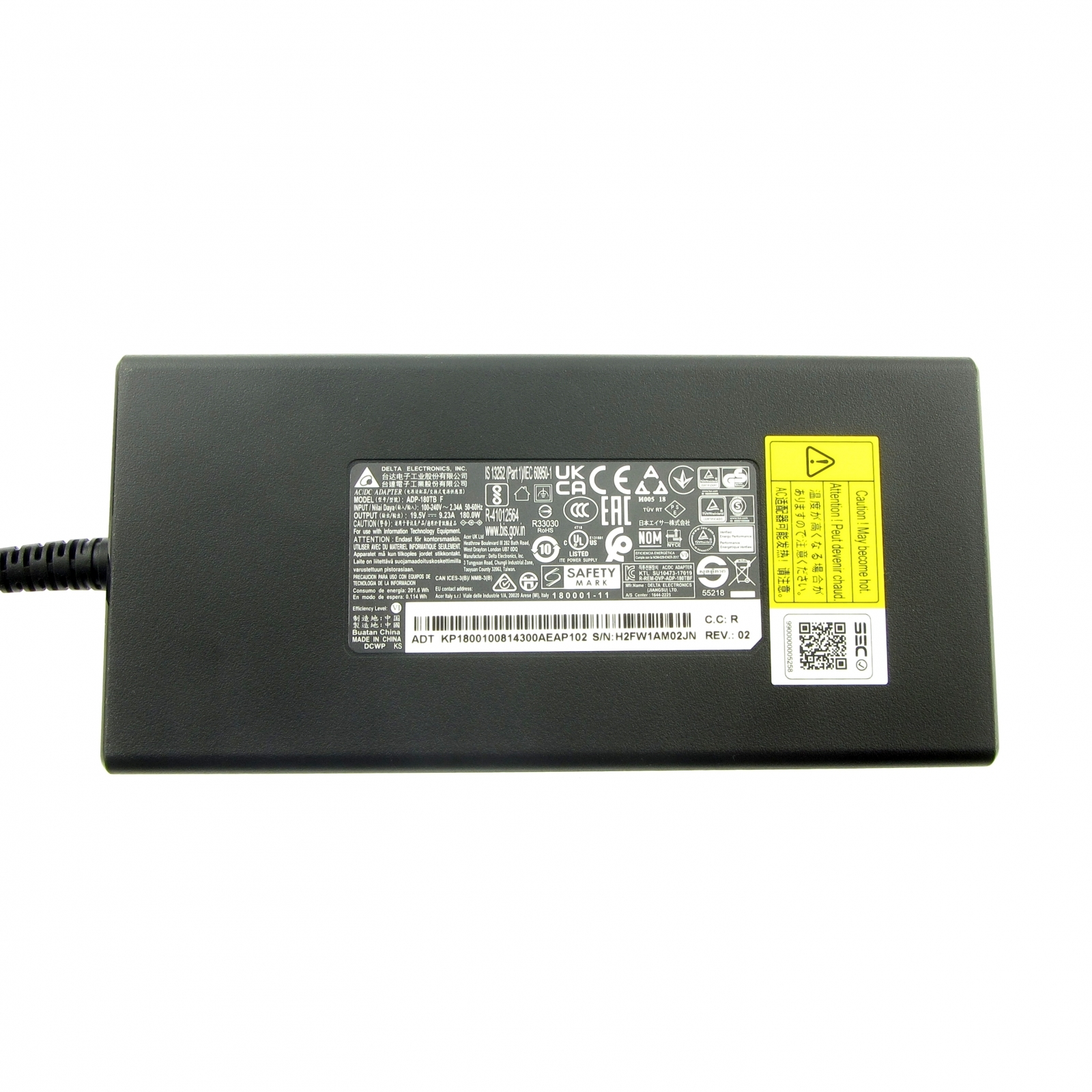 ACER 19.5V, original NP.ADT0A.082, 5.5x1.7mm Notebook-Netzteil Stecker 180W Watt Netzteil 9.23A, KP.18001.002, 180