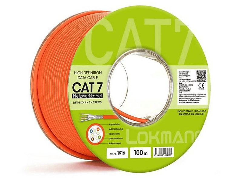 LOKMANN CAT 7 Netzwerkkabel 100m, Verlegekabel 100 Simplex Verlegekabel, m