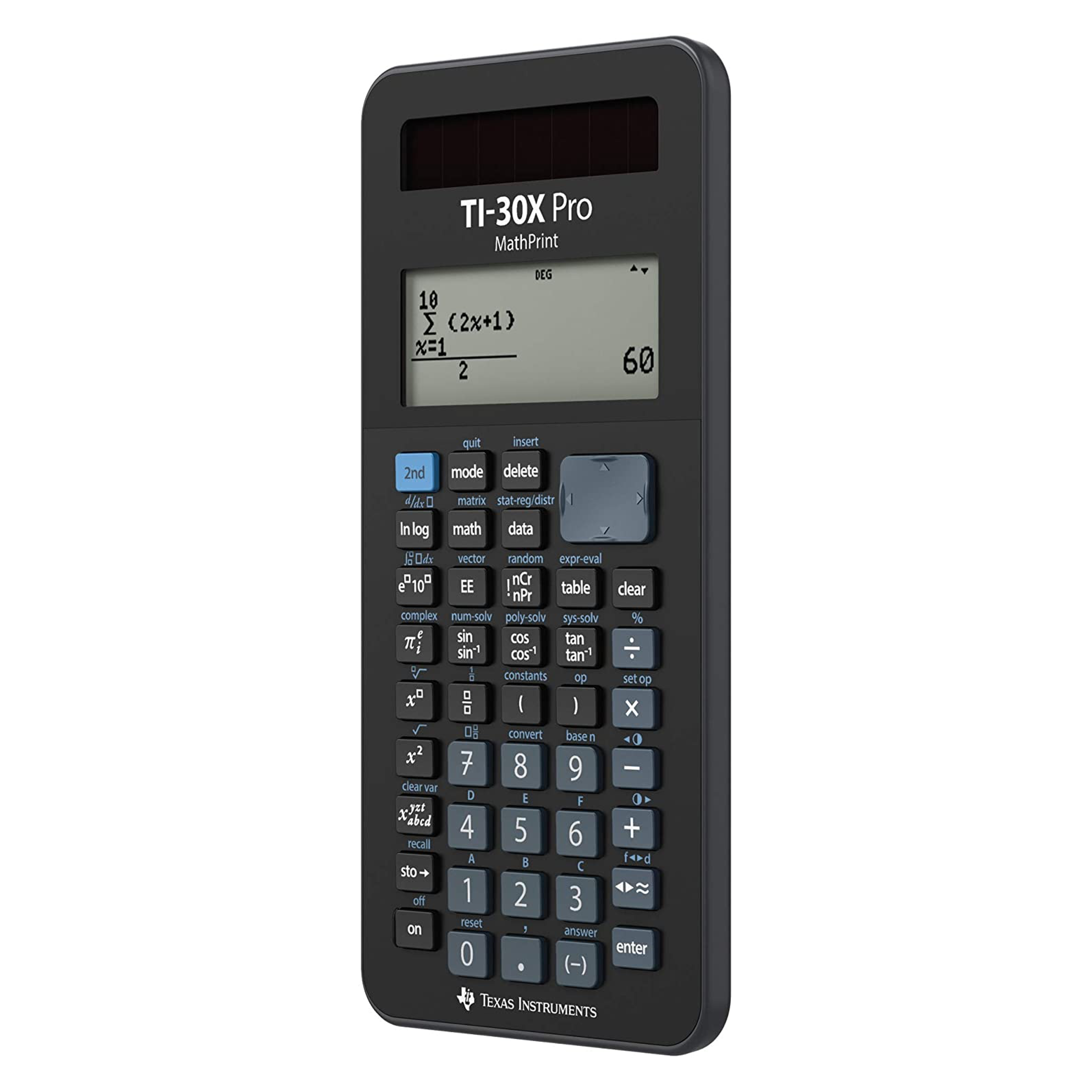 Ein schwarzer Rechner mit einem Display, das eine mathematische Gleichung zeigt.