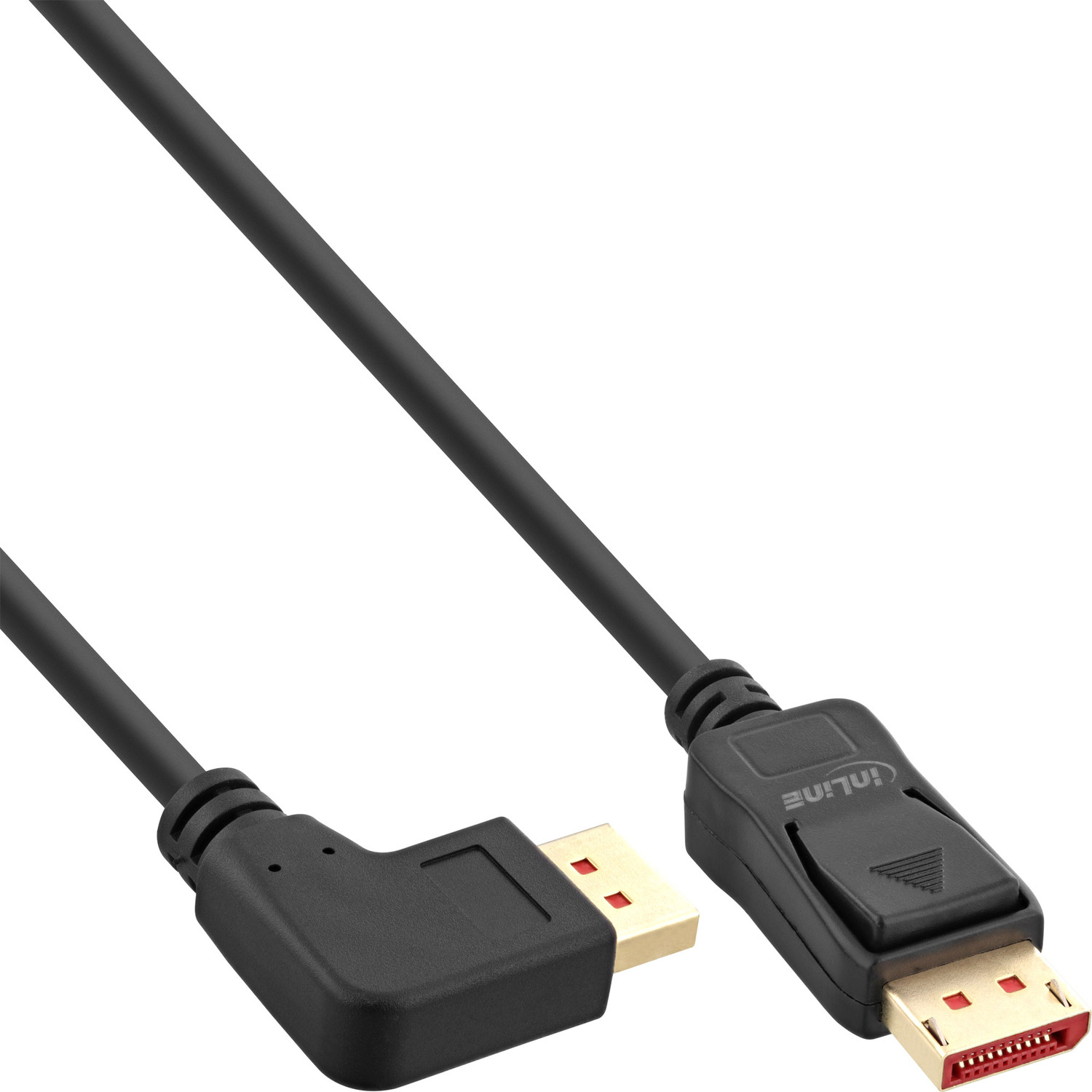 schwarz INLINE gewinkelt, schwarz/gold, links DisplayPort InLine® Kabel, 1.4 8K4K, Displayport,