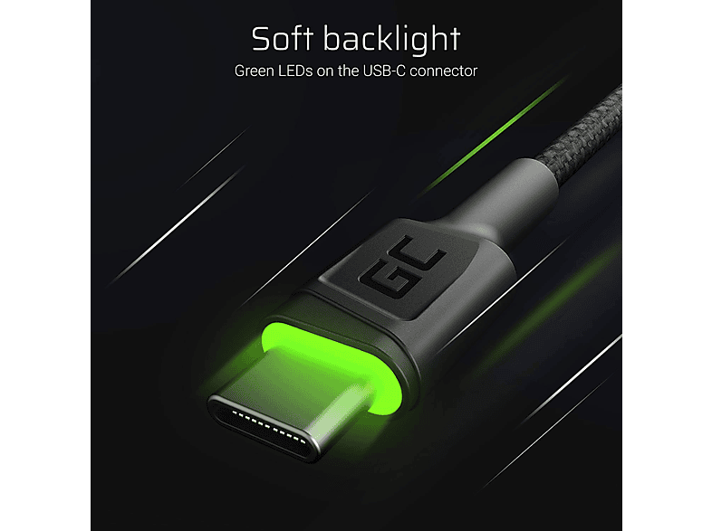 GREEN CELL USB-A USB-C (PC), und - Kabel Kabel Zubehör schwarz Grüne LED Adapter