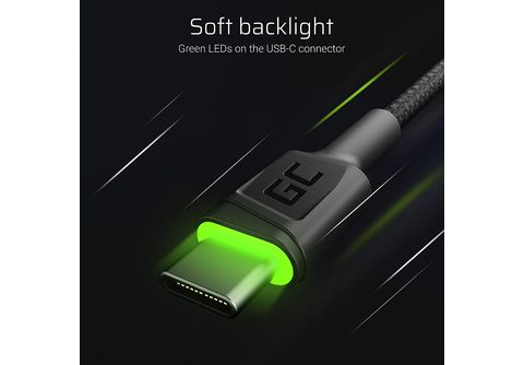 GREEN CELL USB-A - USB-C Kabel Grüne LED Zubehör Kabel und Adapter (PC),  schwarz