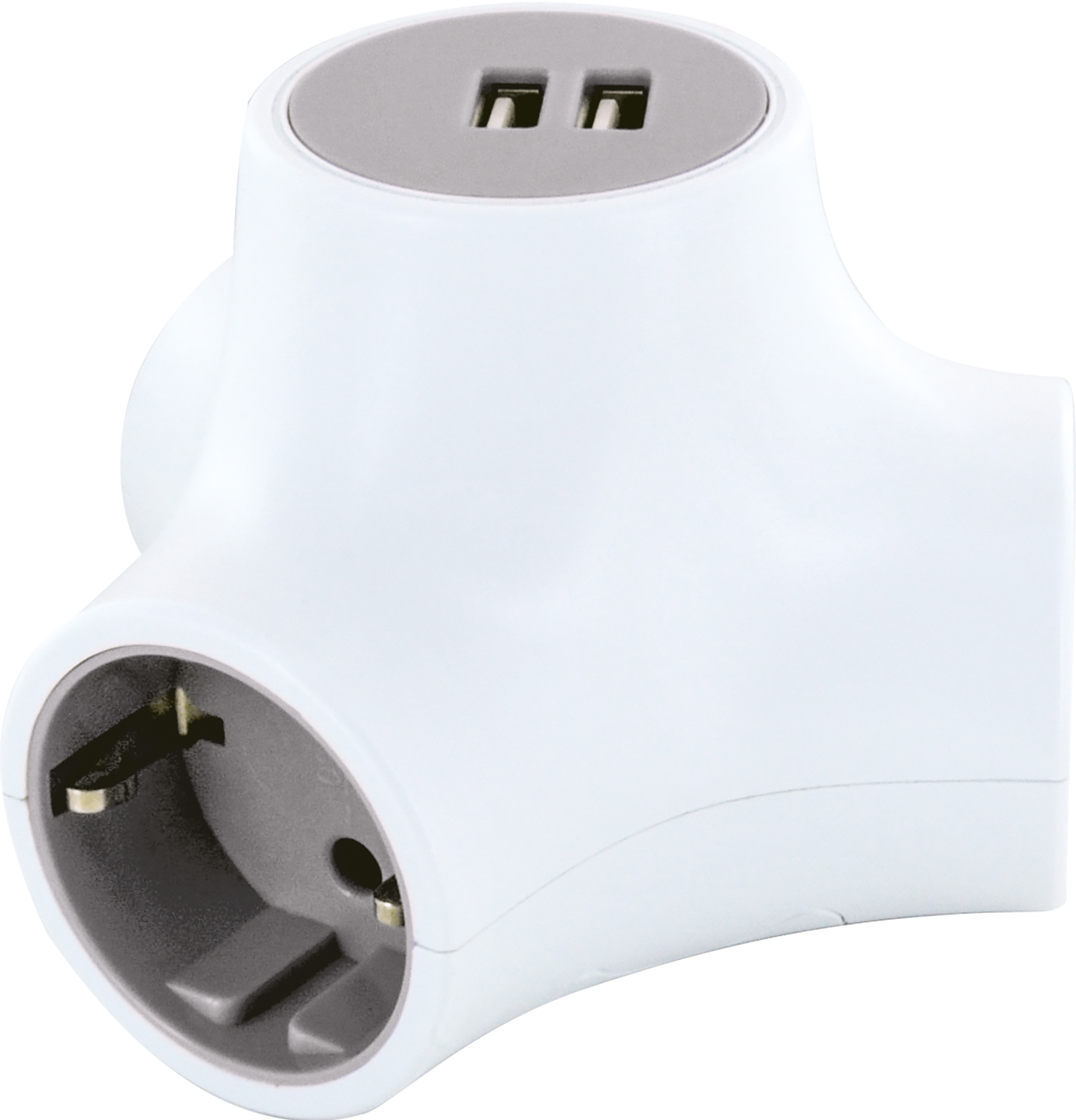 Ein weißer Mehrfachstecker mit USB-Anschlüssen.