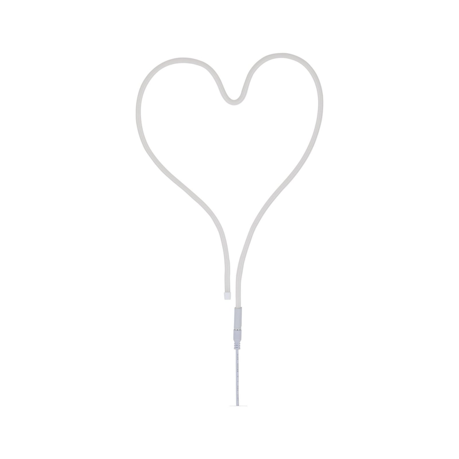 Forma di cuore al neon bianco. Sfondo bianco.