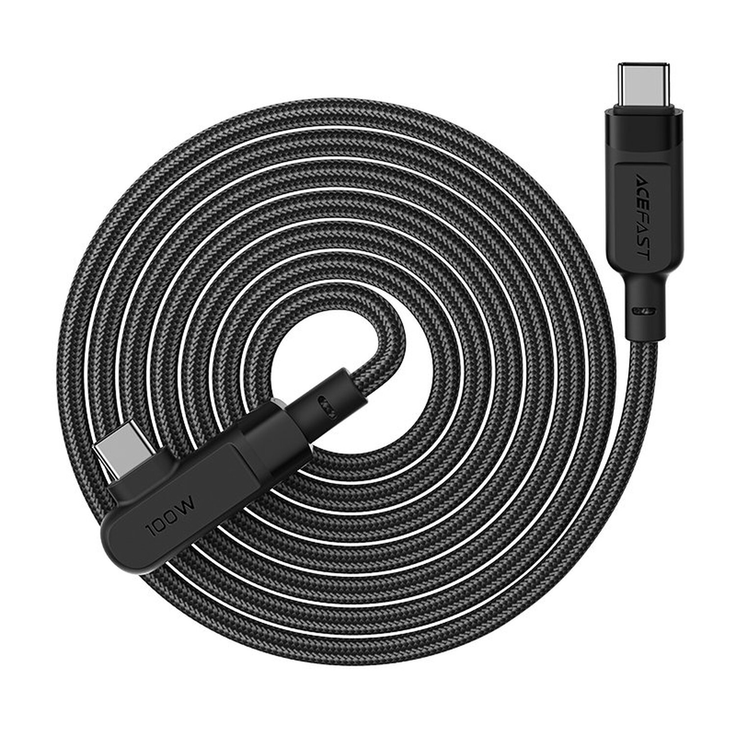 Schwarz gewickeltes USB-C-Kabel, mit 'ACEFAST'-Logo an einem Ende.