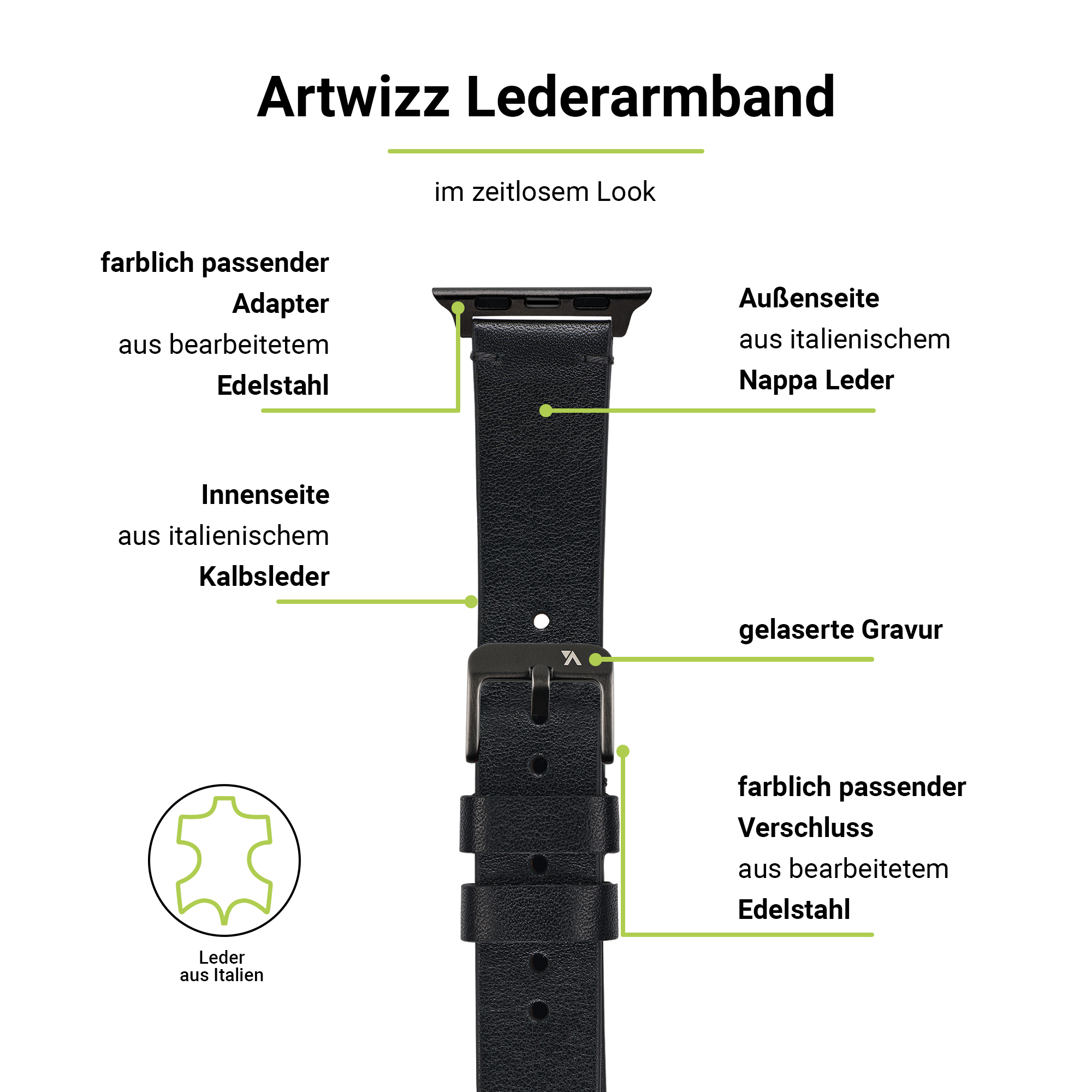 Apple, SE 6-4 Apple 3-1 & (38mm), 9-7 Leather, ARTWIZZ (40mm), WatchBand Smartband, (41mm), Watch Series Schwarz