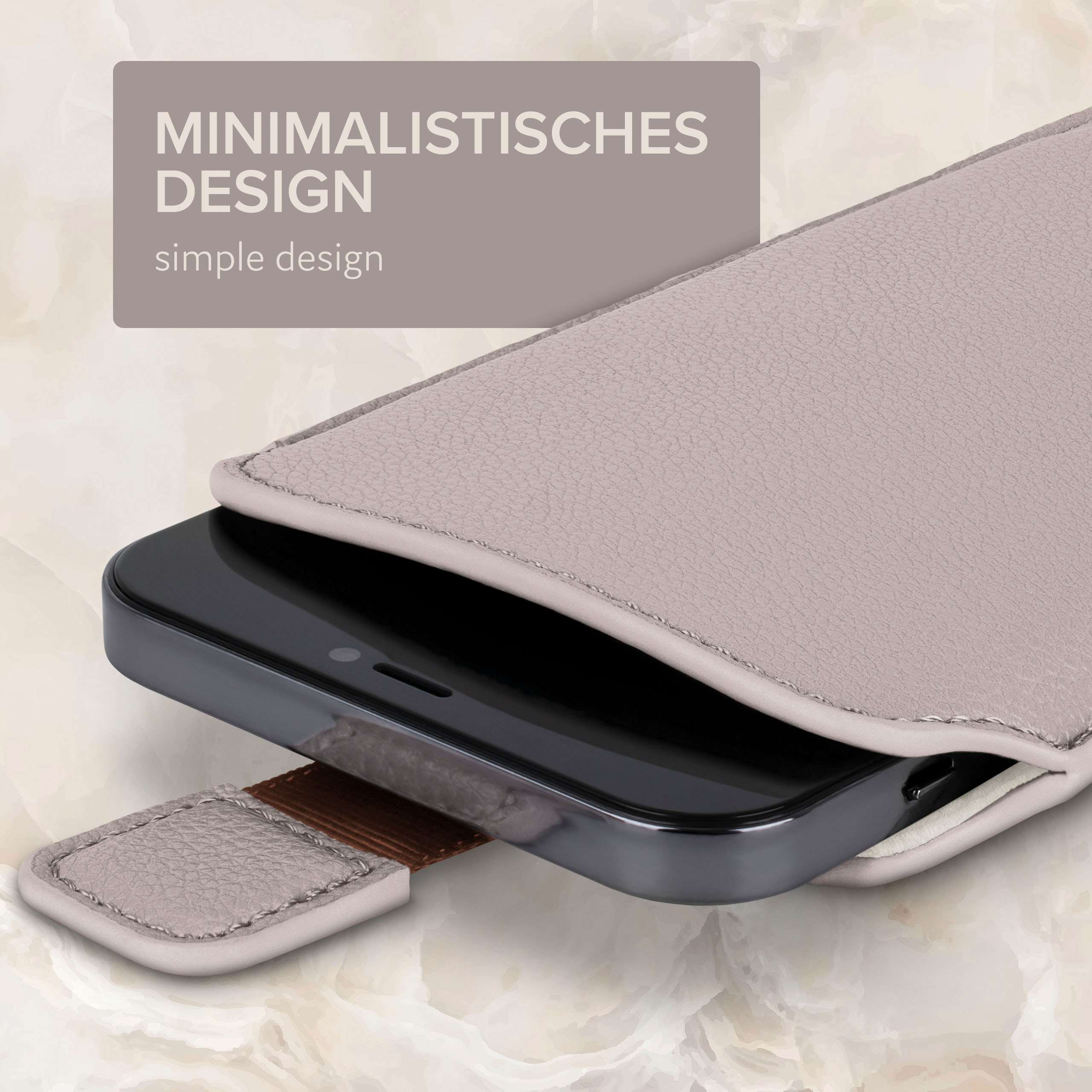 Graue Handyhülle auf kabellosem Ladegerät. Text: Qi-Unterstützung.