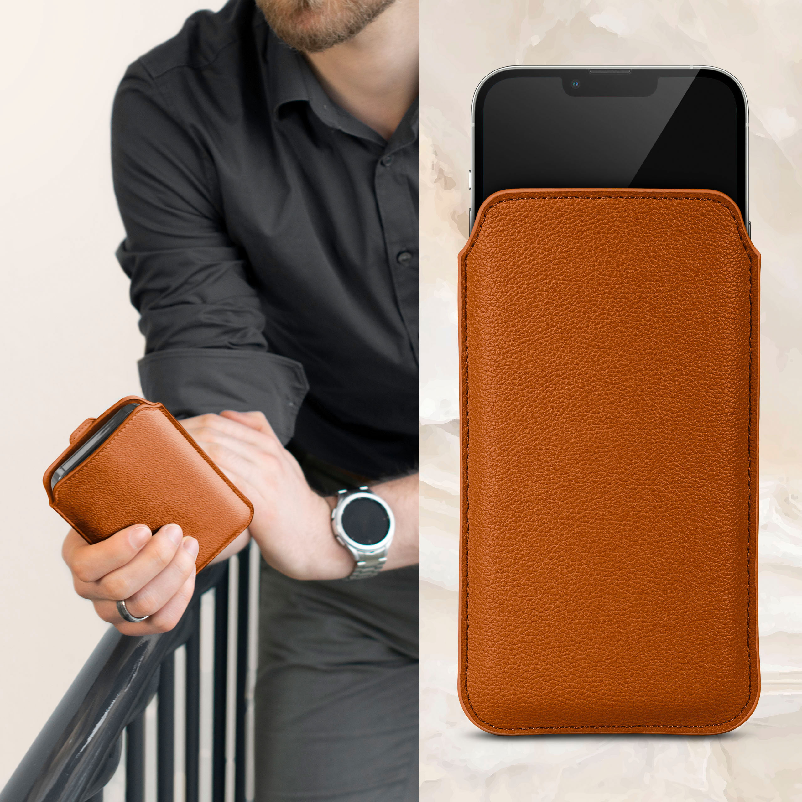 ONEFLOW Einsteckhülle mit Zuglasche, 12 iPhone mini, Sattelbraun Apple, Full Cover