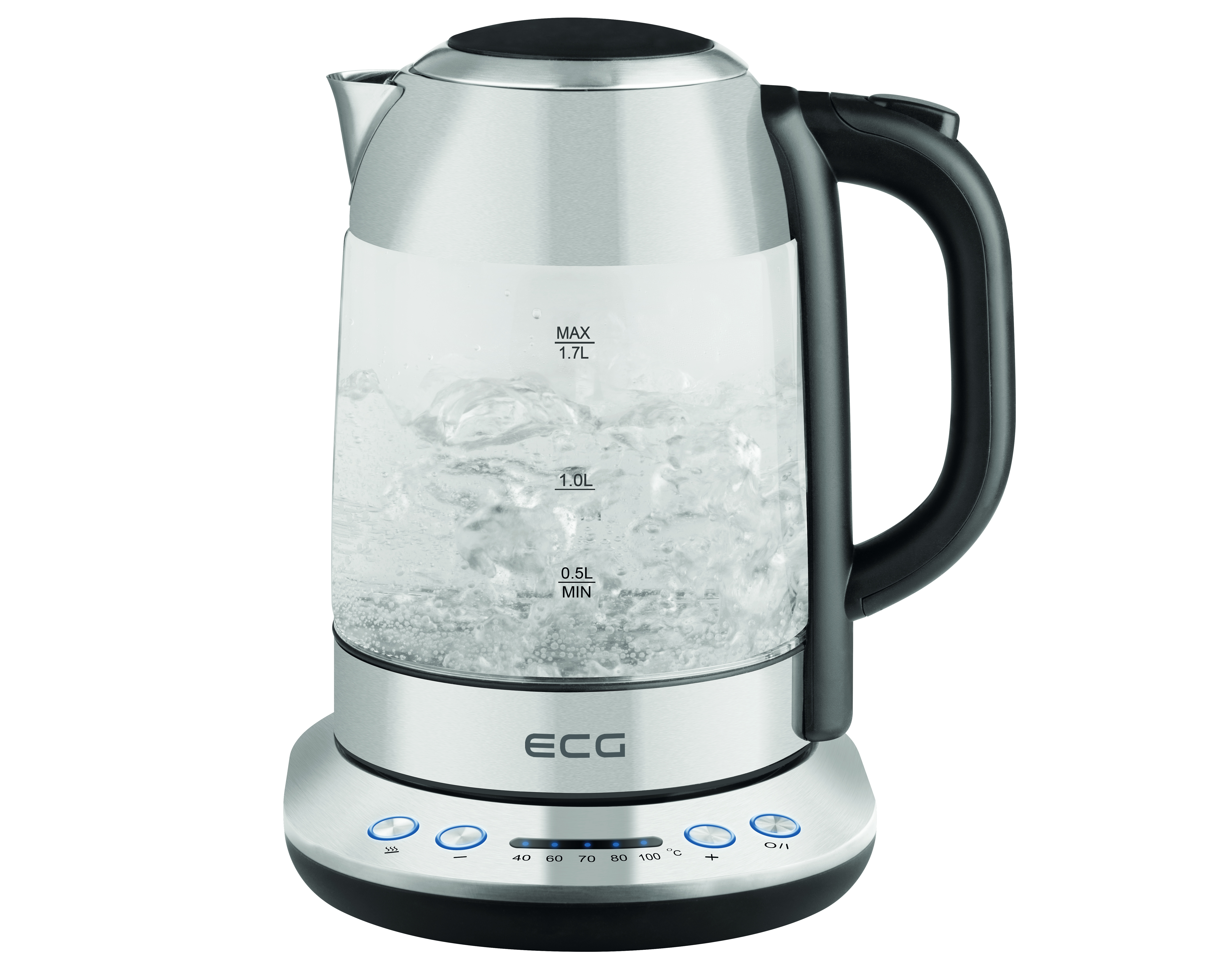ECG RK 1781 Temperatureinstellung Warmhaltefunktion stainless Wasserkocher | heater, rostfreie | | | Glass Water 