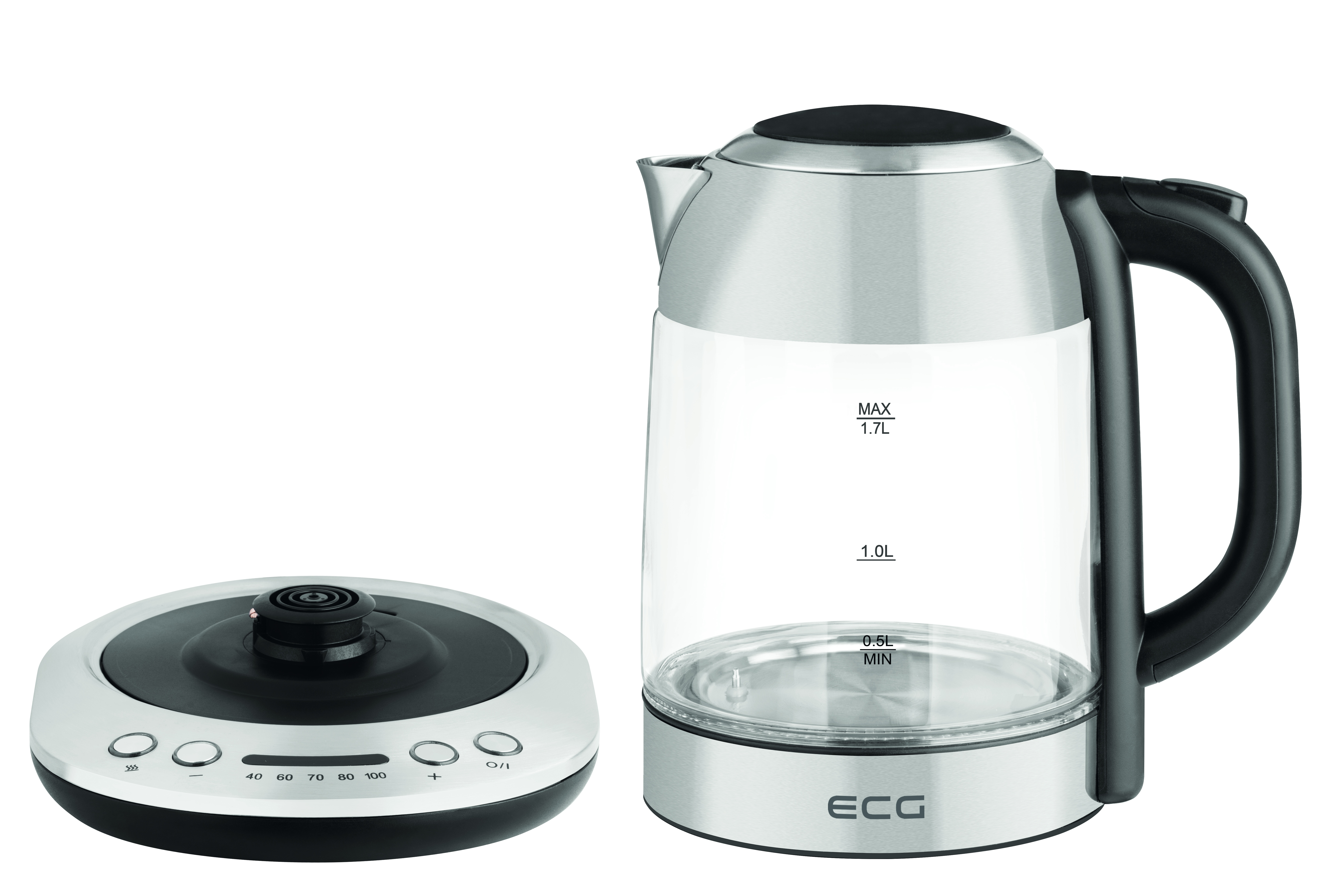 ECG RK 1781 Glass | | Wasserkocher | heater, | rostfreie Temperatureinstellung | stainless Water Warmhaltefunktion