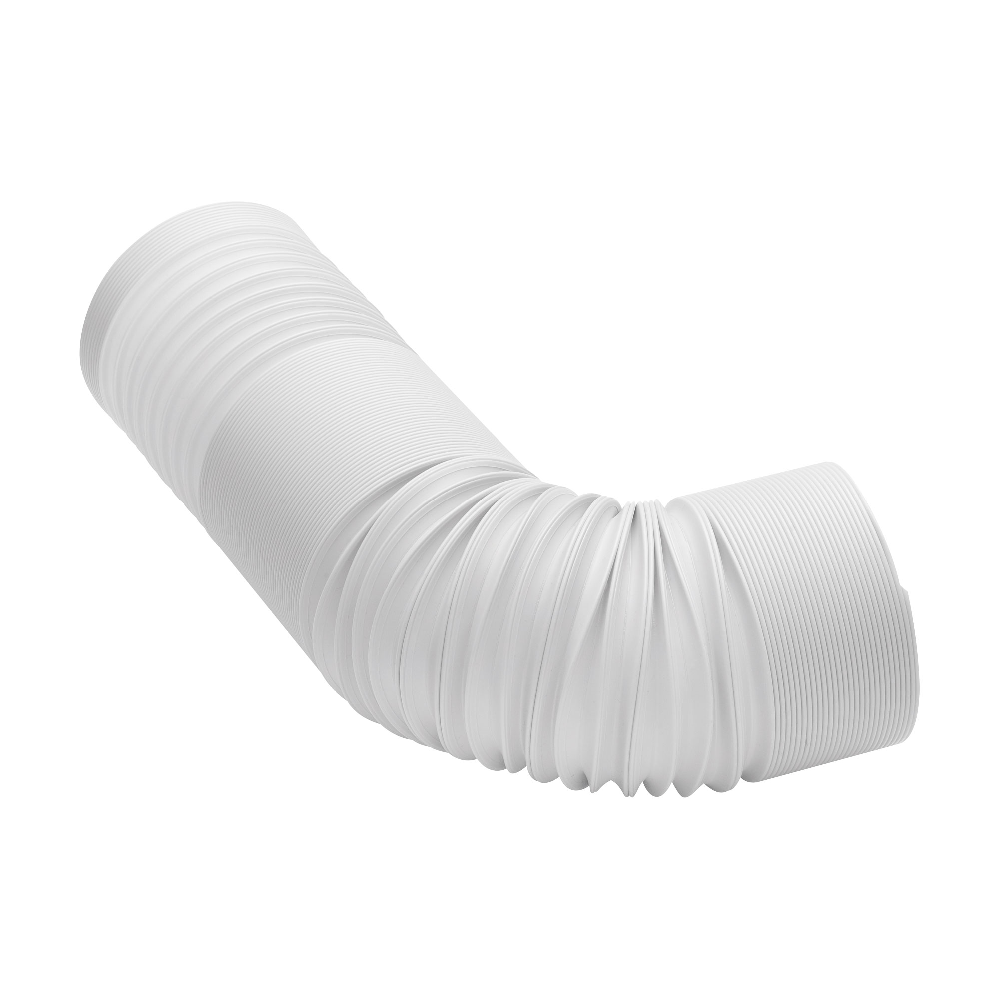 Un tubo de plástico corrugado blanco y flexible que se dobla hacia la derecha.