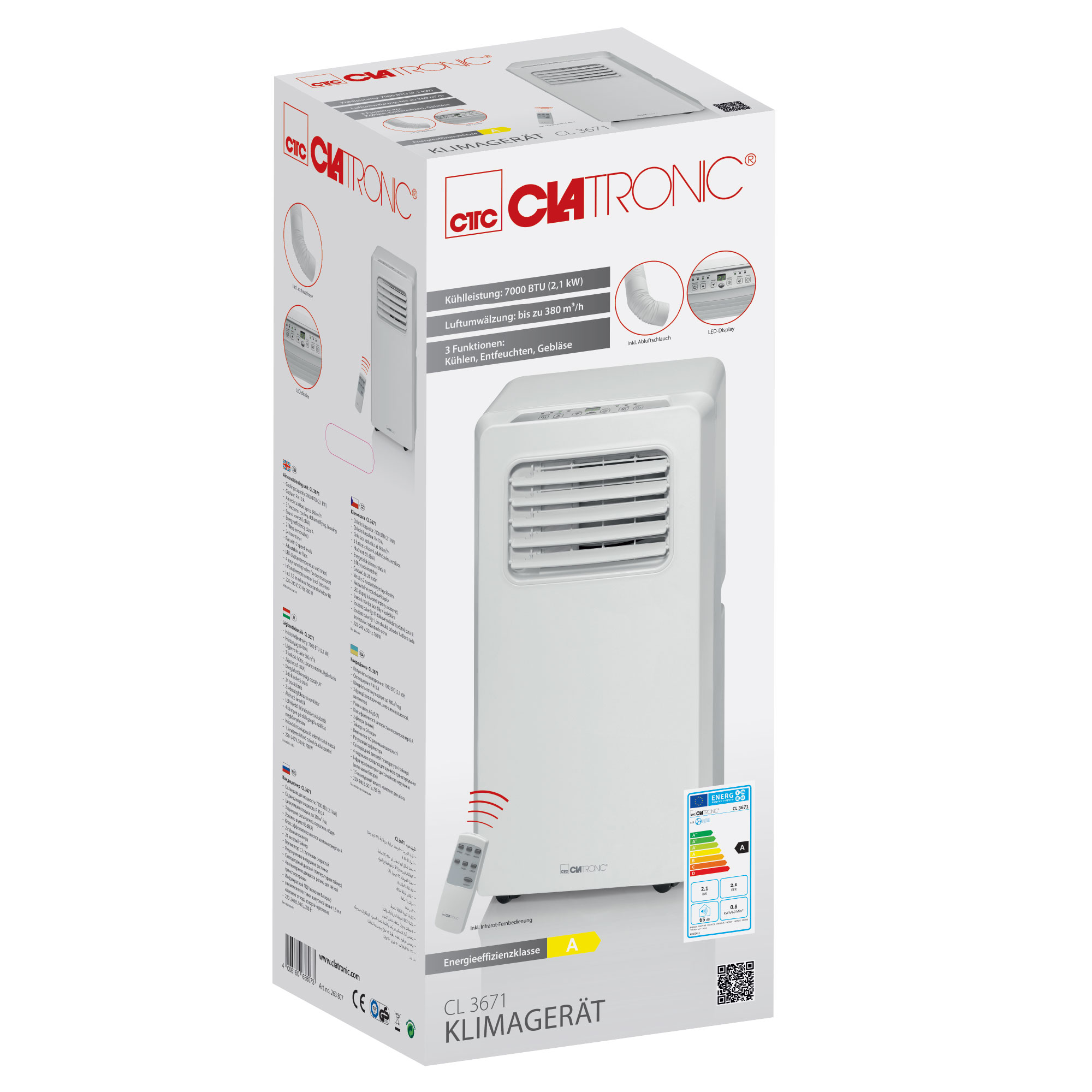 CLATRONIC CL 3671 Mobiles Klimagerät EEK: (Max. 380 weiß A) Raumgröße: m³
