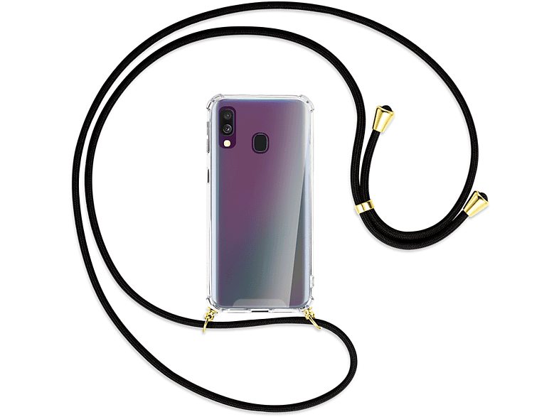 MTB MORE ENERGY Kordel, Gold Galaxy A40, / Schwarz Umhänge-Hülle Backcover, mit Samsung