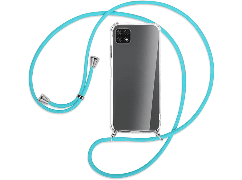 Samsung, ENERGY 5G, mit Kordel, Galaxy Türkis Backcover, Silber MTB Umhänge-Hülle MORE / A22