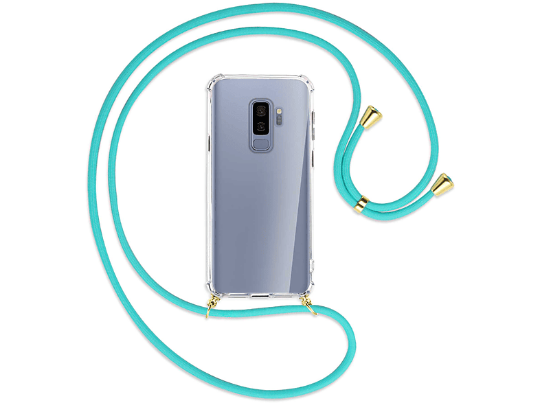 MTB MORE ENERGY Umhänge-Hülle mit / S9 Galaxy Plus, Türkis Gold Kordel, Backcover, Samsung