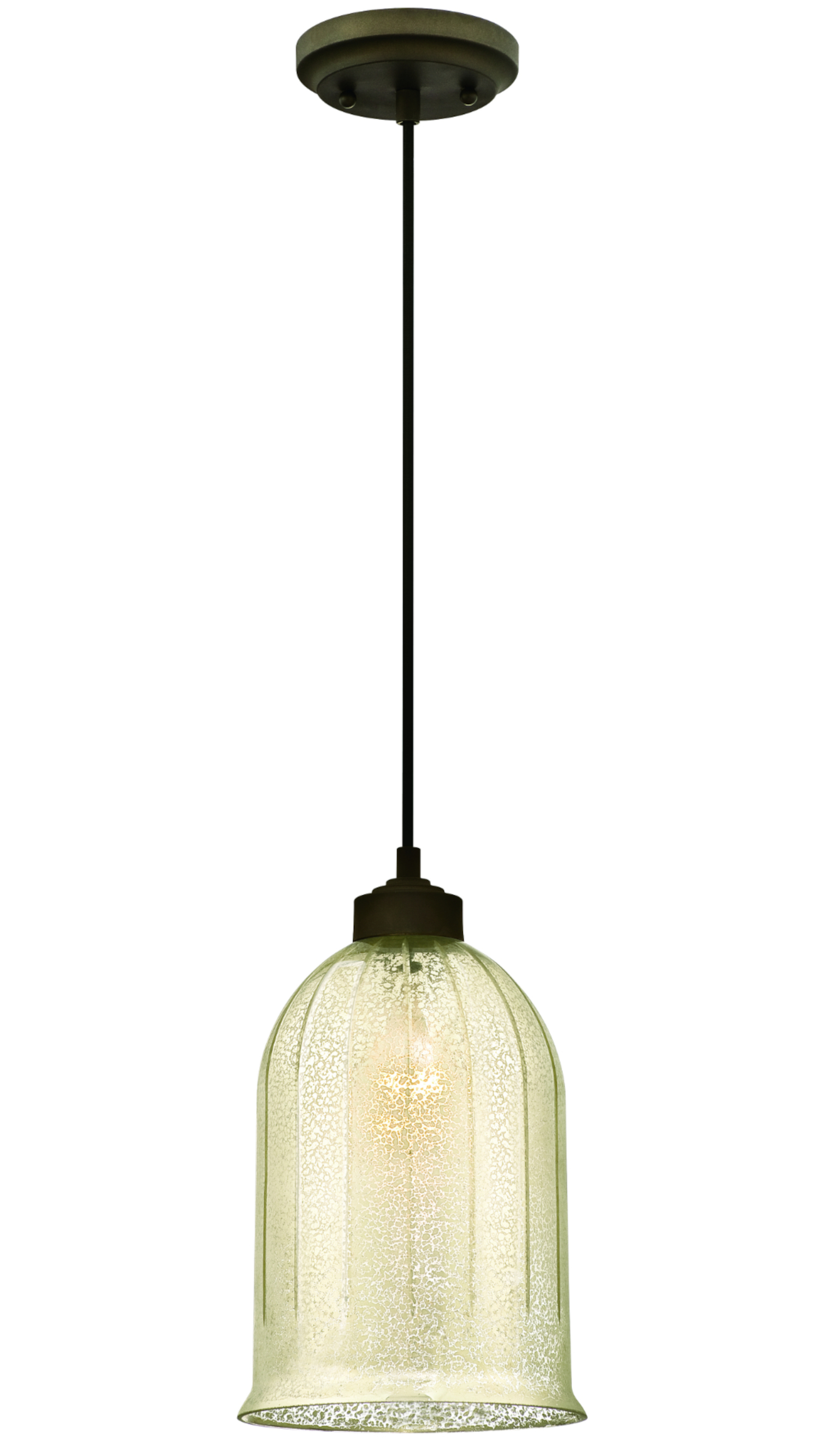 Hängeleuchte mit klarem, strukturiertem Glasschirm und schwarzem Kabel.