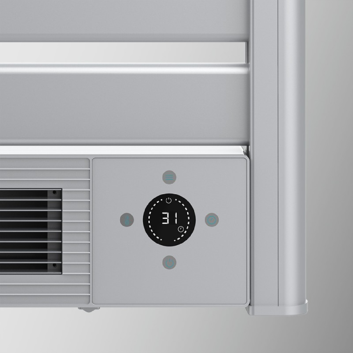 Zbliżenie panelu sterowania z wyświetlaczem cyfrowym pokazującym '31', przyciski.