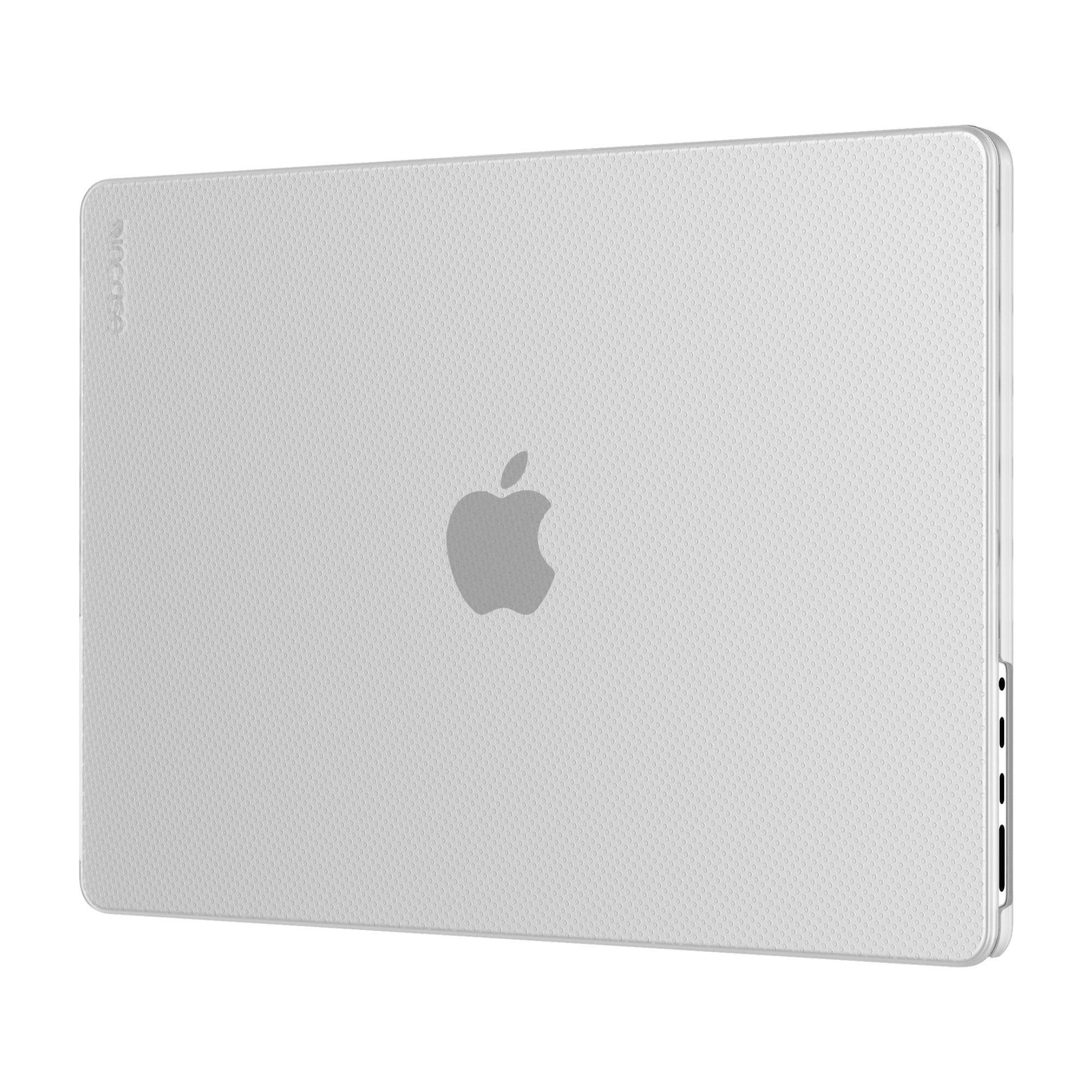 Un laptop argentato con un logo Apple viene visualizzato sul retro. Il laptop ha un motivo strutturato.