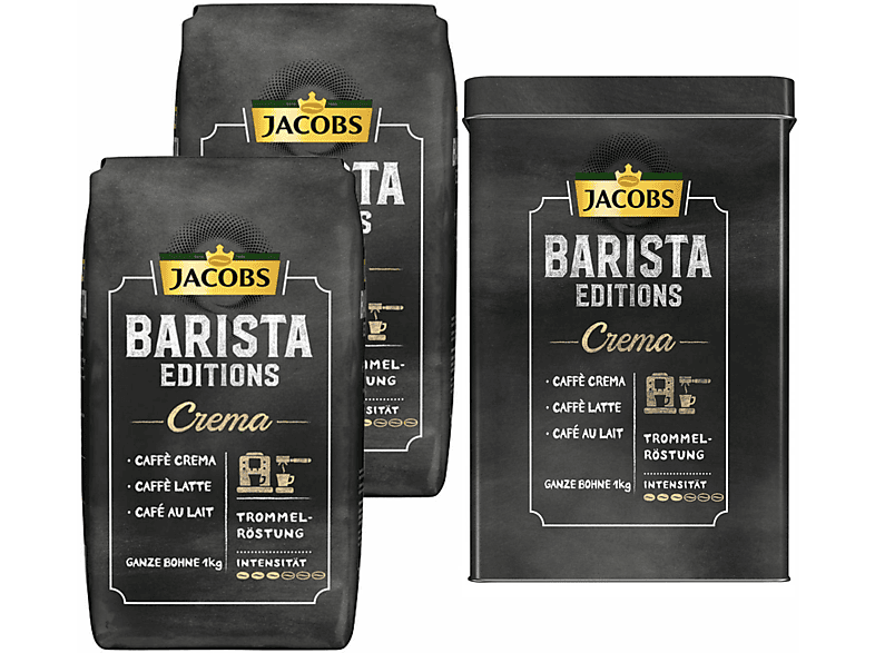 JACOBS Barista Editions Crema 2 x 1 kg + Barista Aluminium Dose geröstete Kaffeebohnen (Kaffeevollautomaten)