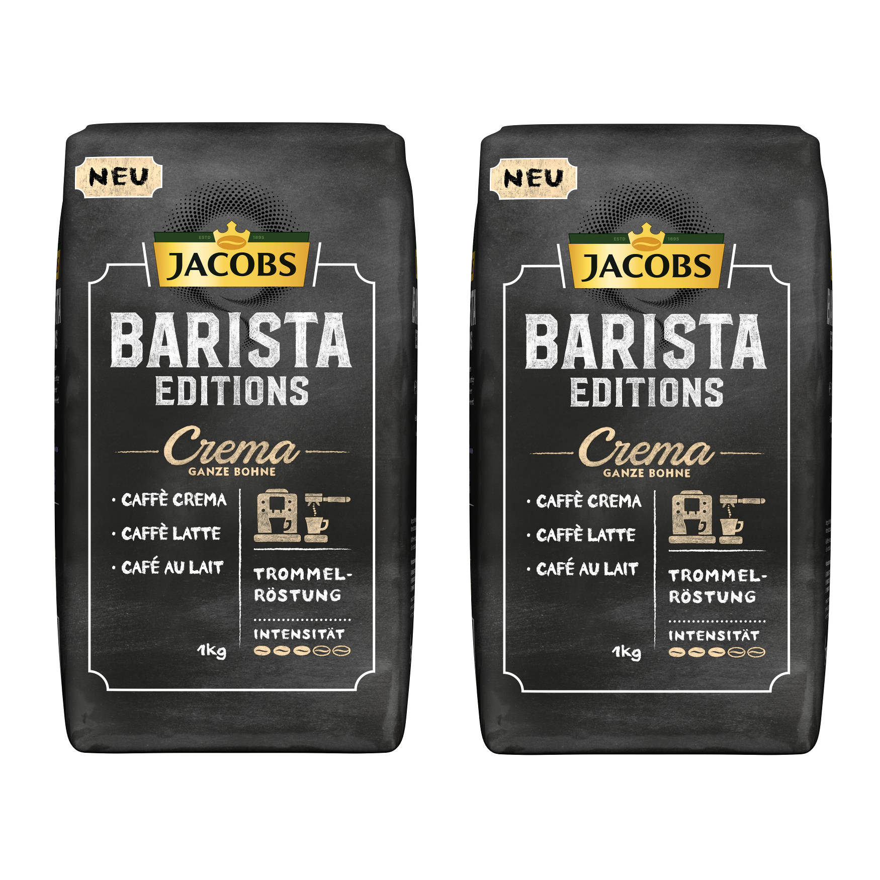Barista x (Kaffeevollautomaten) JACOBS geröstete 2 Kaffeebohnen Barista + Aluminium kg Crema 1 Dose Editions