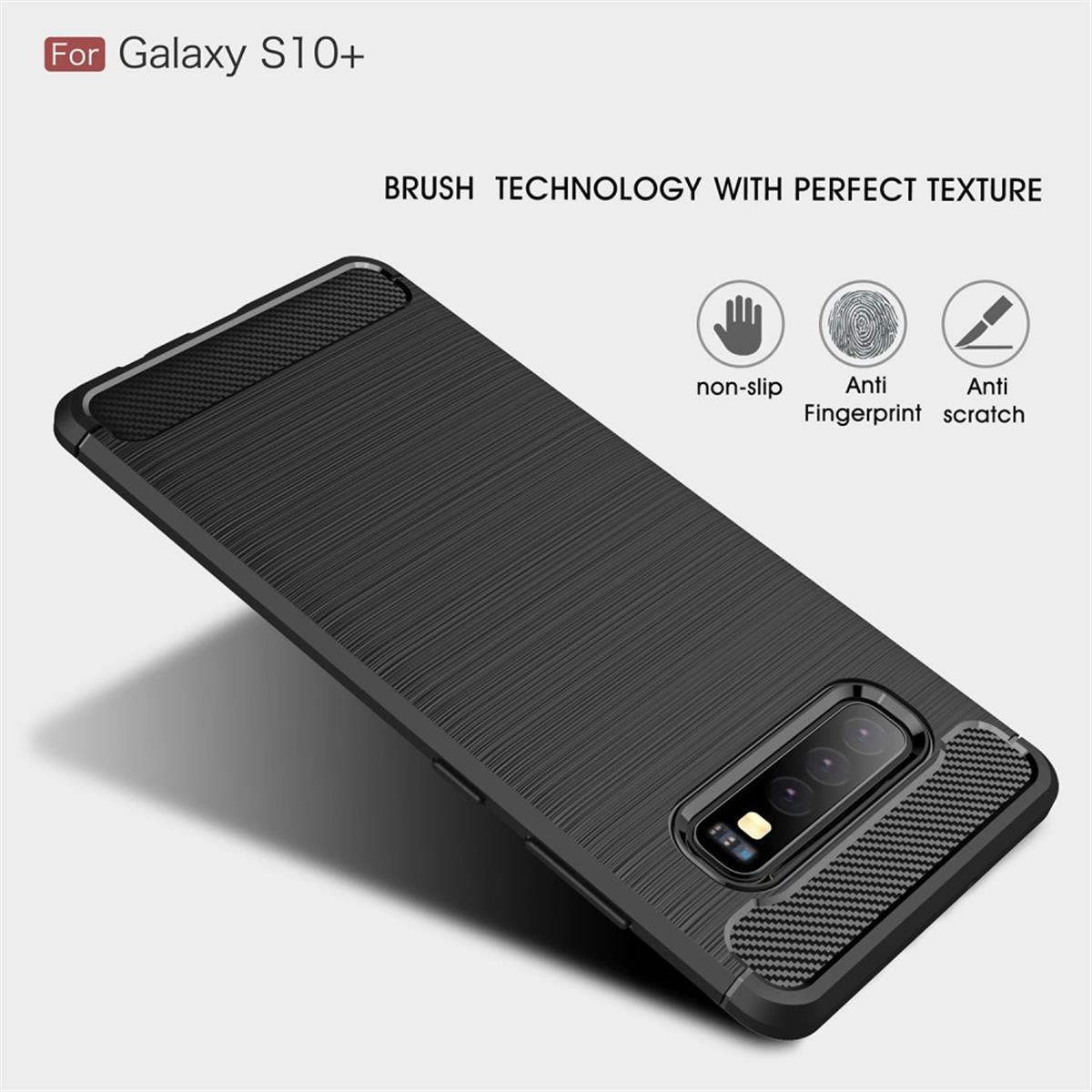 COVERKINGZ Handycase Carbon Backcover, im S10+ Samsung, schwarz [Plus], Galaxy Look